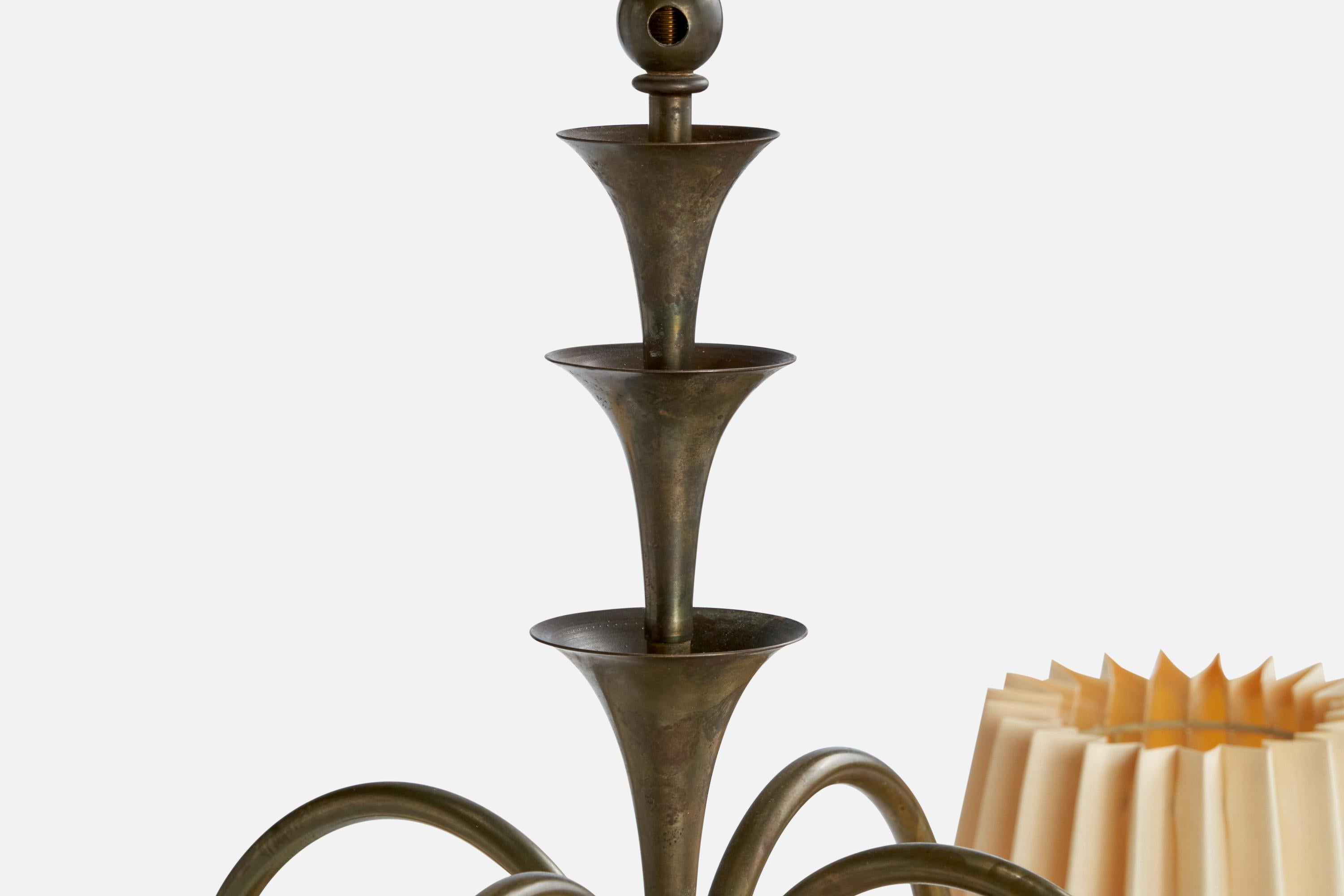 Elis Bergh, lustre, laiton, papier, Suède, années 1920 Bon état - En vente à High Point, NC