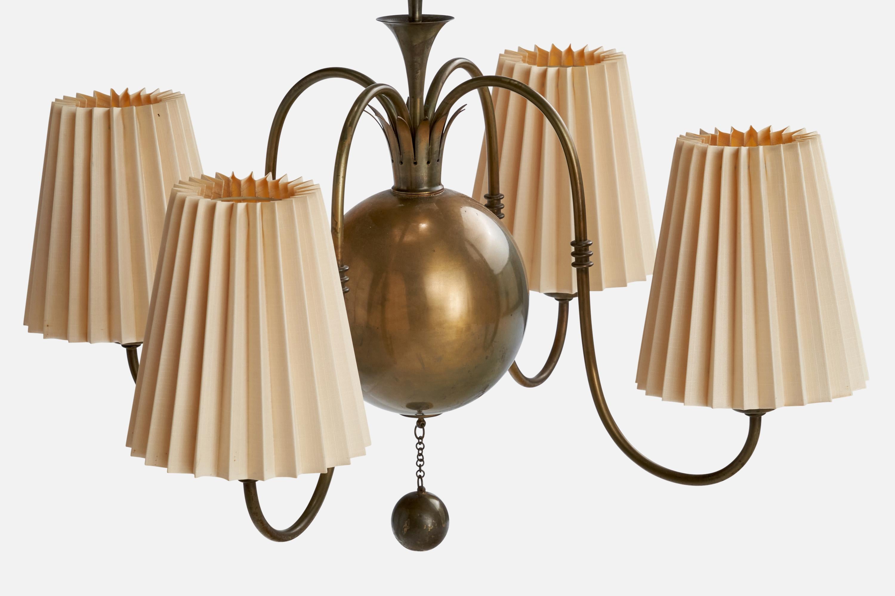 Elis Bergh, lustre, laiton, papier, Suède, années 1920 en vente 1