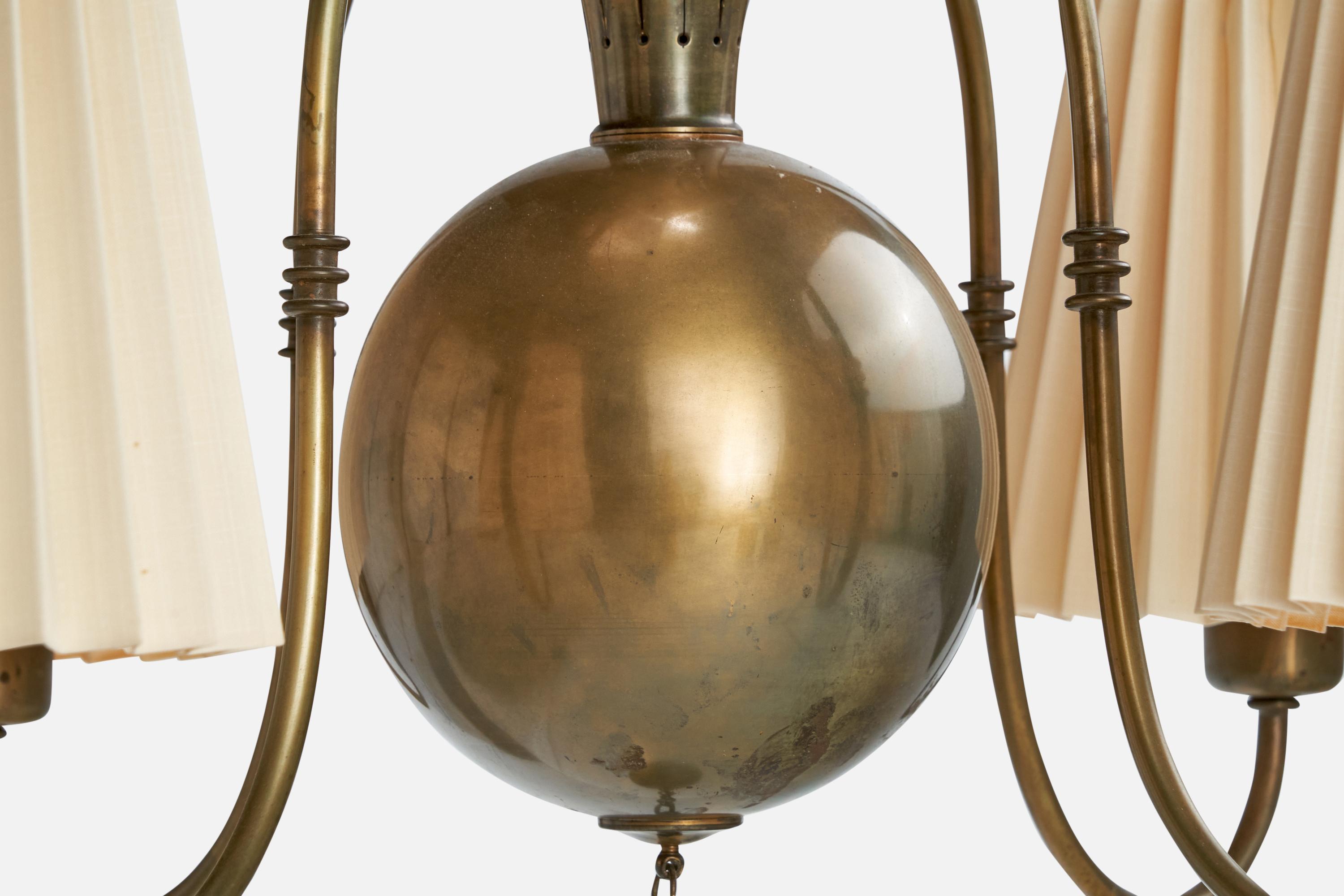 Elis Bergh, lustre, laiton, papier, Suède, années 1920 en vente 3