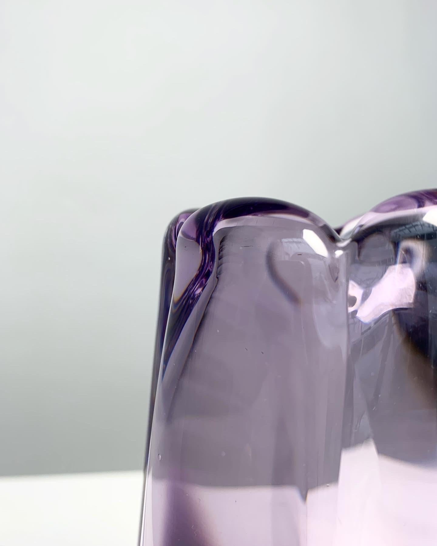 Elis Bergh Crystal Glass Vase Amethyst Colored Sommerso Kosta Sweden 1940s 1