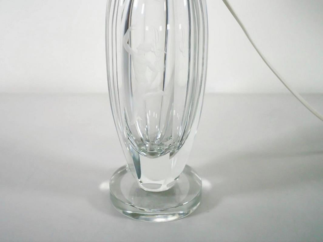 Swedish Elis Bergh for Kosta Sweden Engraved Crystal Table Lamp For Sale