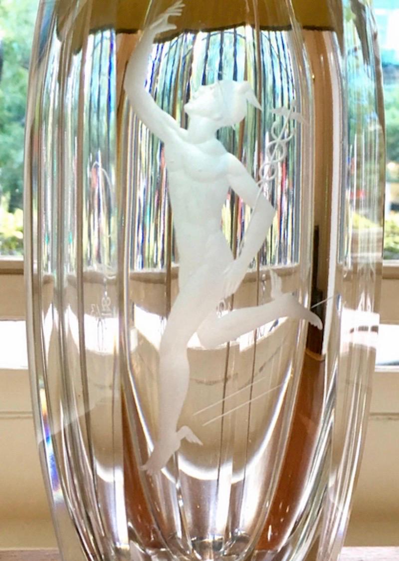 20th Century Elis Bergh for Kosta Sweden Engraved Crystal Table Lamp For Sale