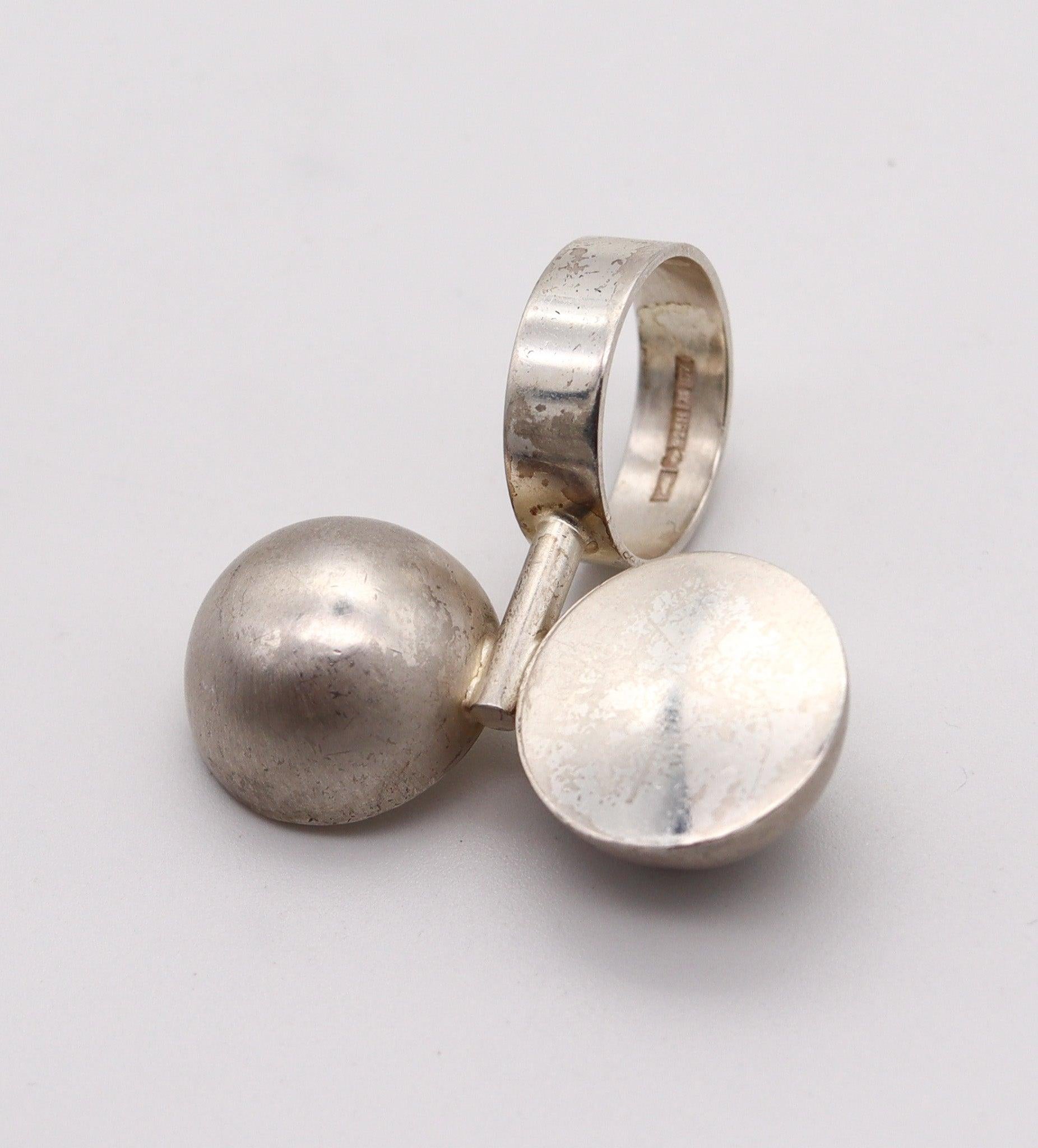 ELIS KAUPPI 1971 Finlandia Geometric Sculptural Ring In .925 Sterling Silver 1