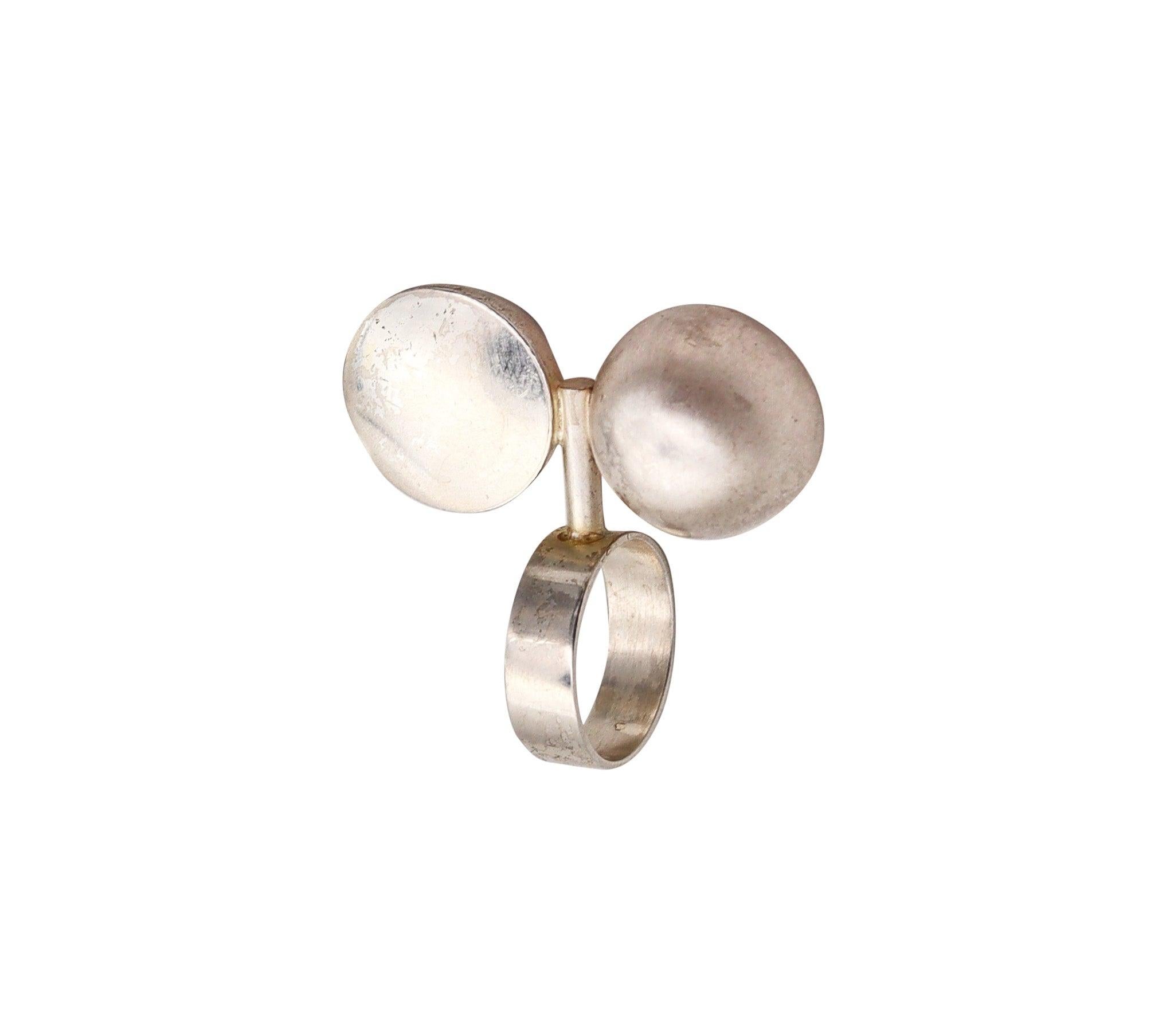 ELIS KAUPPI 1971 Finlandia Geometric Sculptural Ring In .925 Sterling Silver 3
