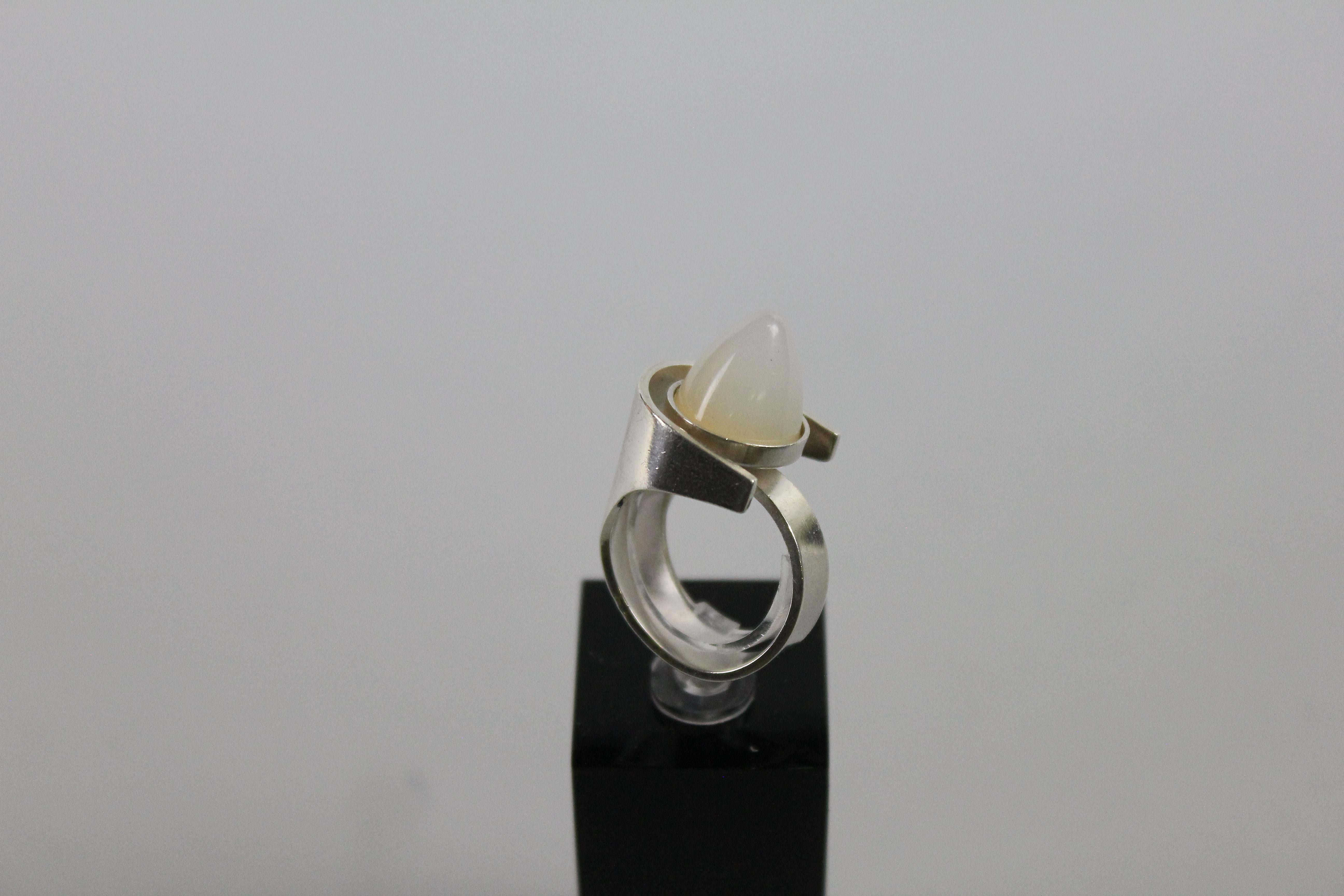 Cabochon Elis Kauppi Scandinavian Modernist Ring in Sterling Silver