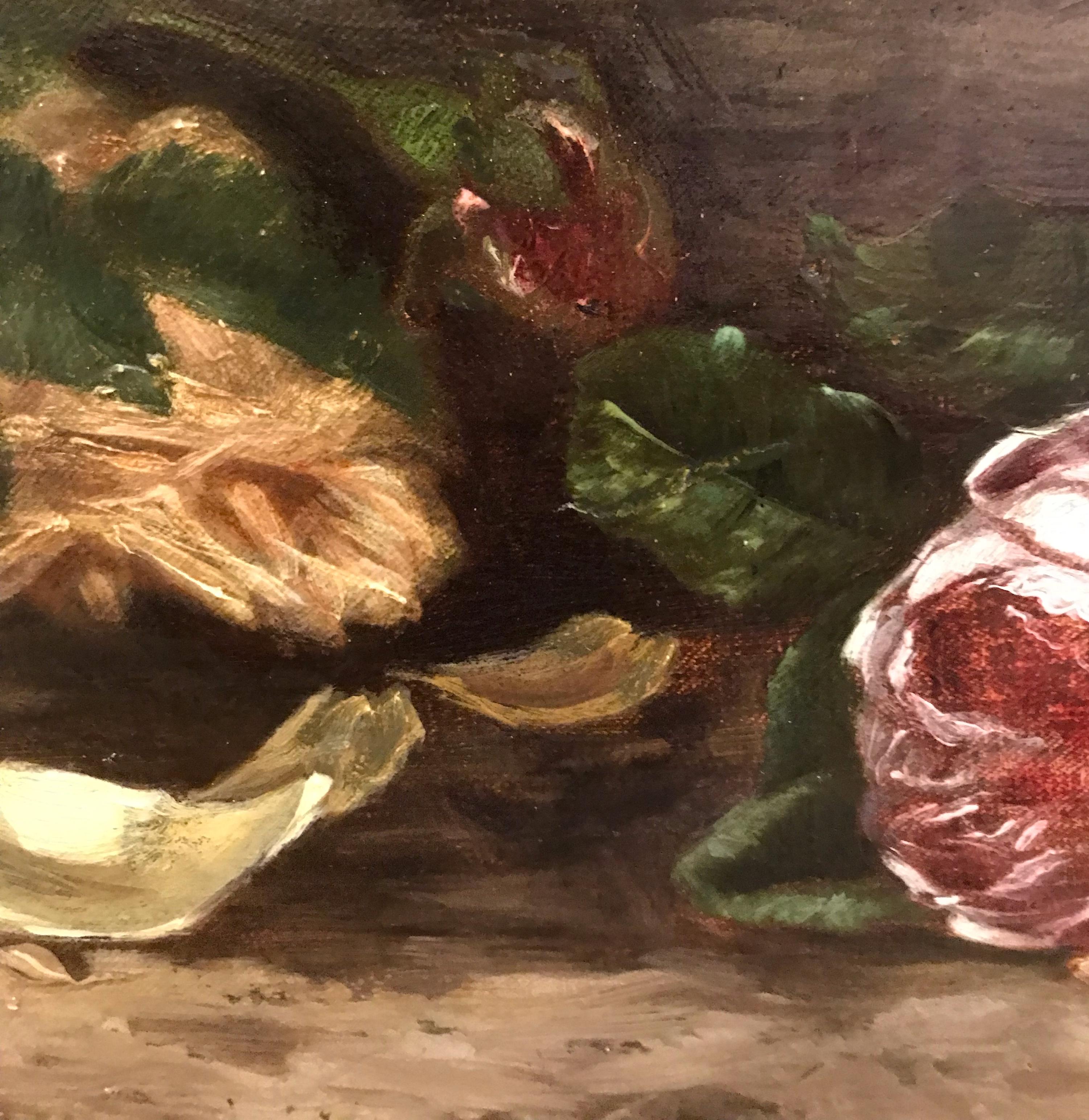 Bodegón Flores y Mariposa - Pintura Siglo XIX en venta 5