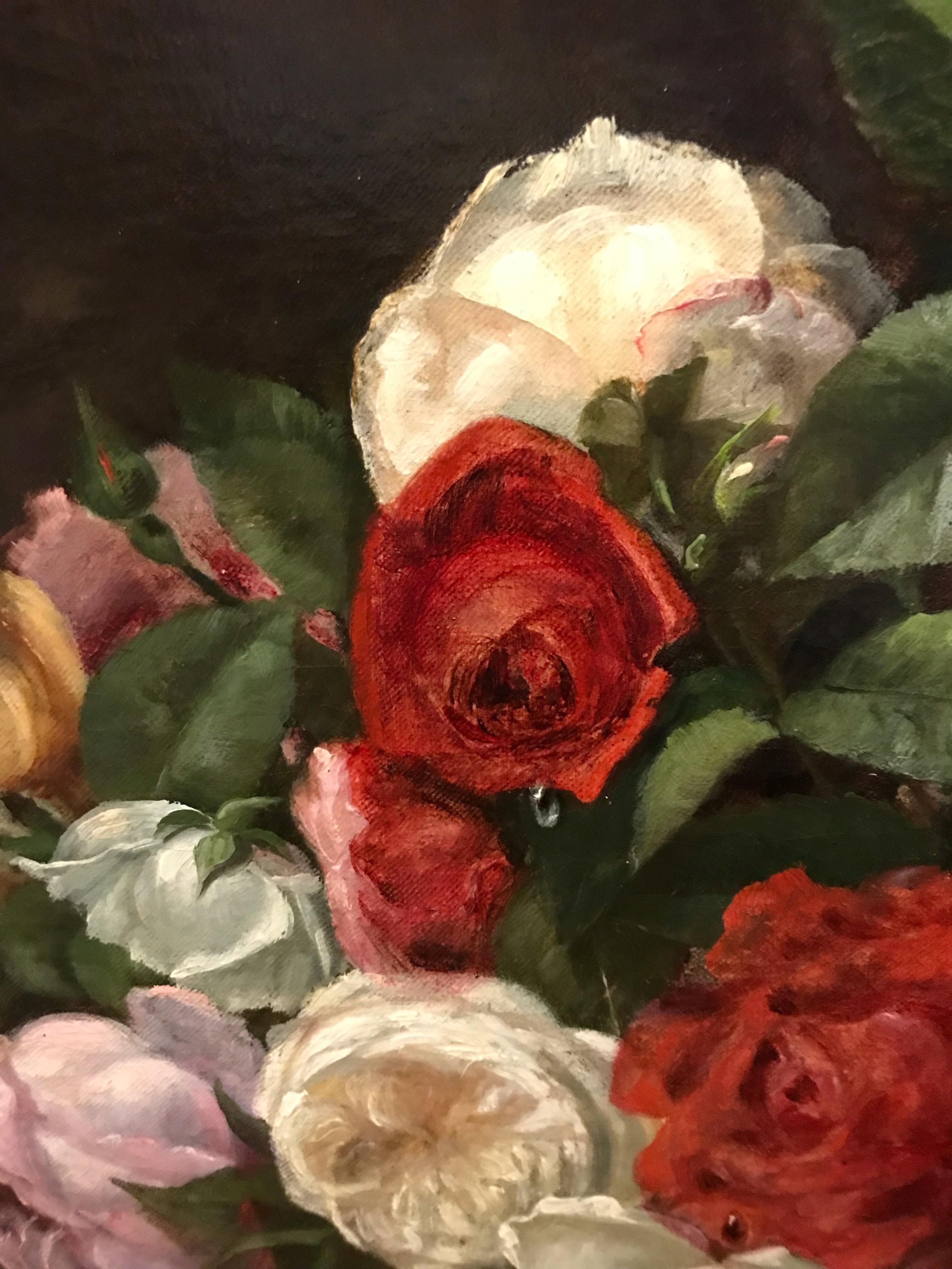 Bodegón Flores y Mariposa - Pintura Siglo XIX en venta 10