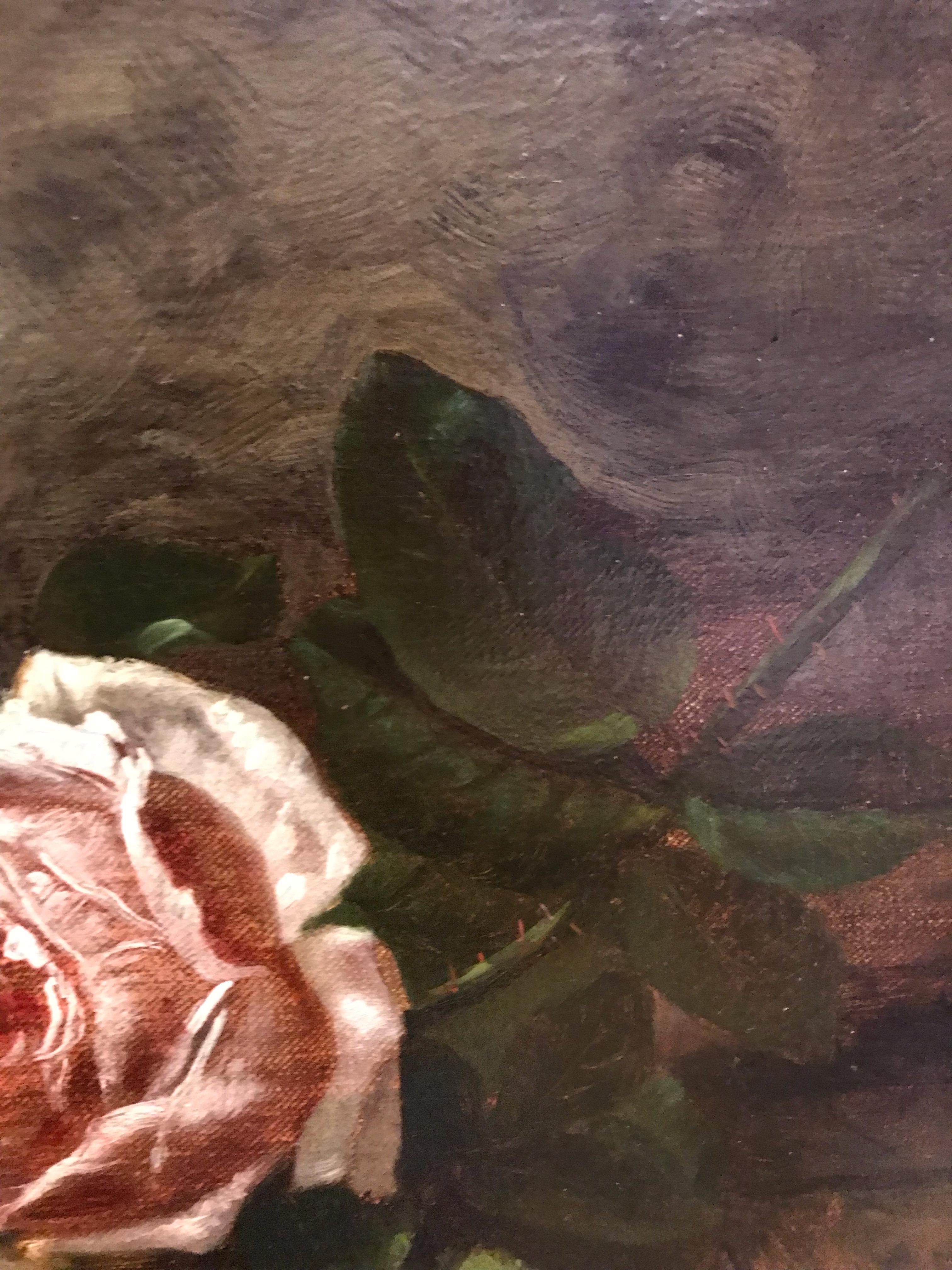 Bodegón Flores y Mariposa - Pintura Siglo XIX en venta 4