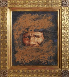 Portrait d'homme, peinture surréaliste en techniques mixtes d'Elisa Merino