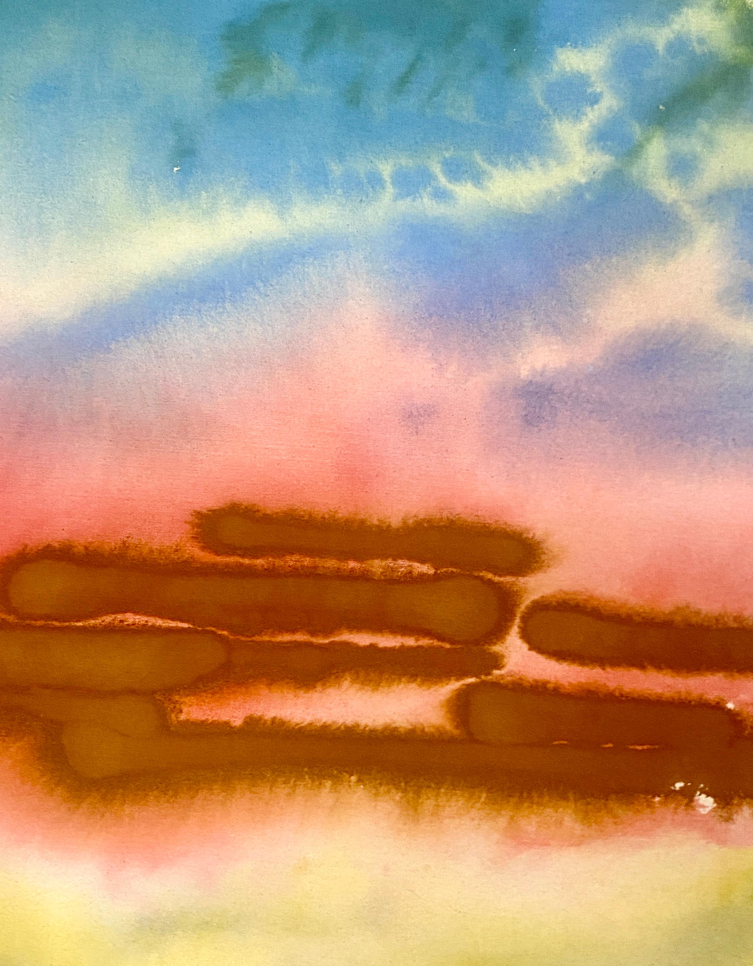 Earth and Sky #2 - Peinture à teinture champ de couleur abstraite, acrylique sur toile brute - Painting de Elisa Niva
