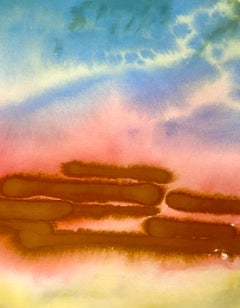 Earth and Sky #2 - Abstract color field stain painting, acrylic on raw canvas