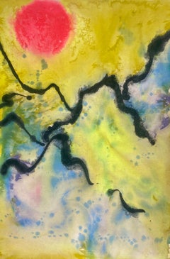 Eden - Peinture de paysage abstrait colorée à la teinte chêne, acrylique sur toile brute