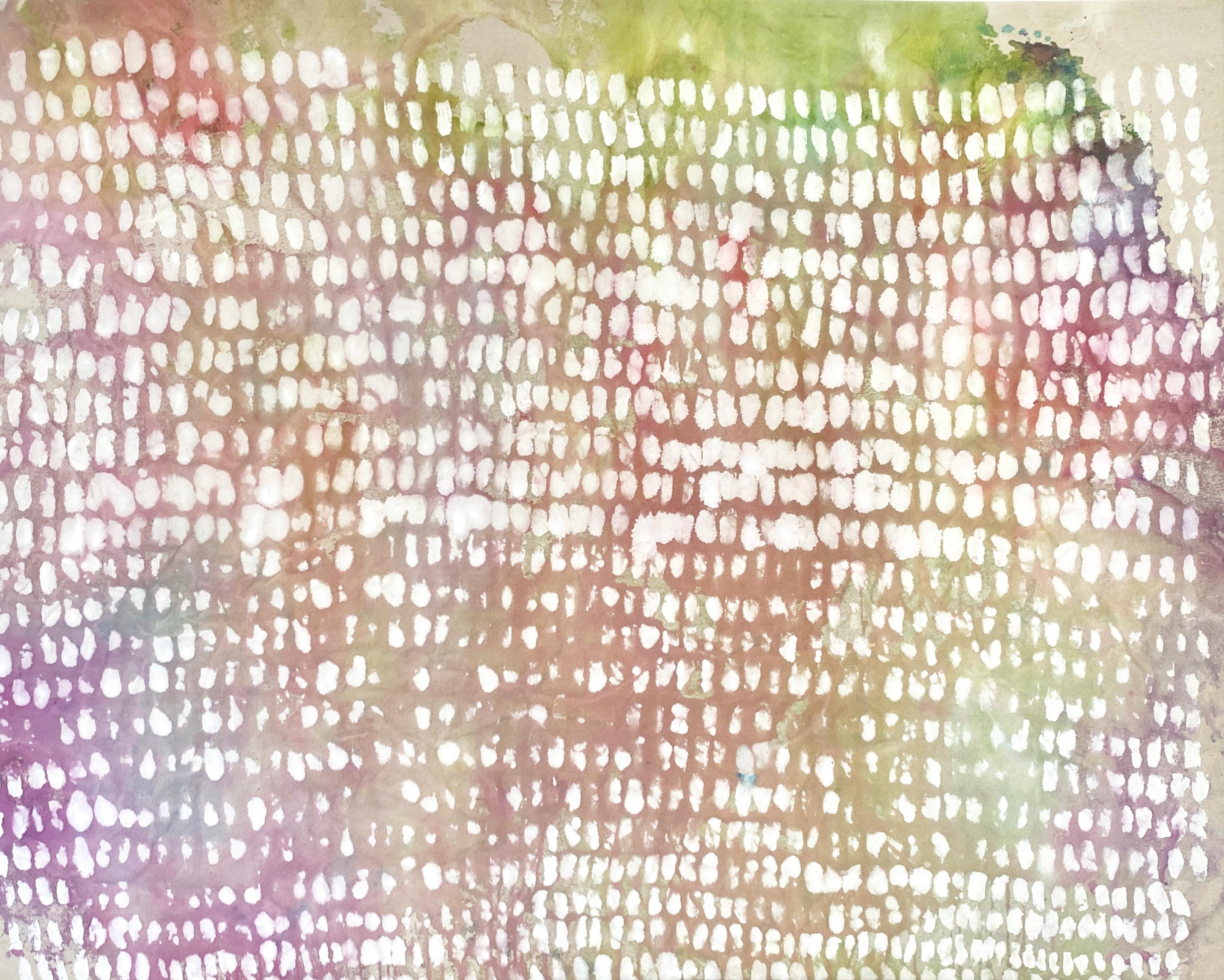 Ephemeral vignette #03 – farbenfrohes abstraktes Flechtgemälde, Acryl auf roher Leinwand