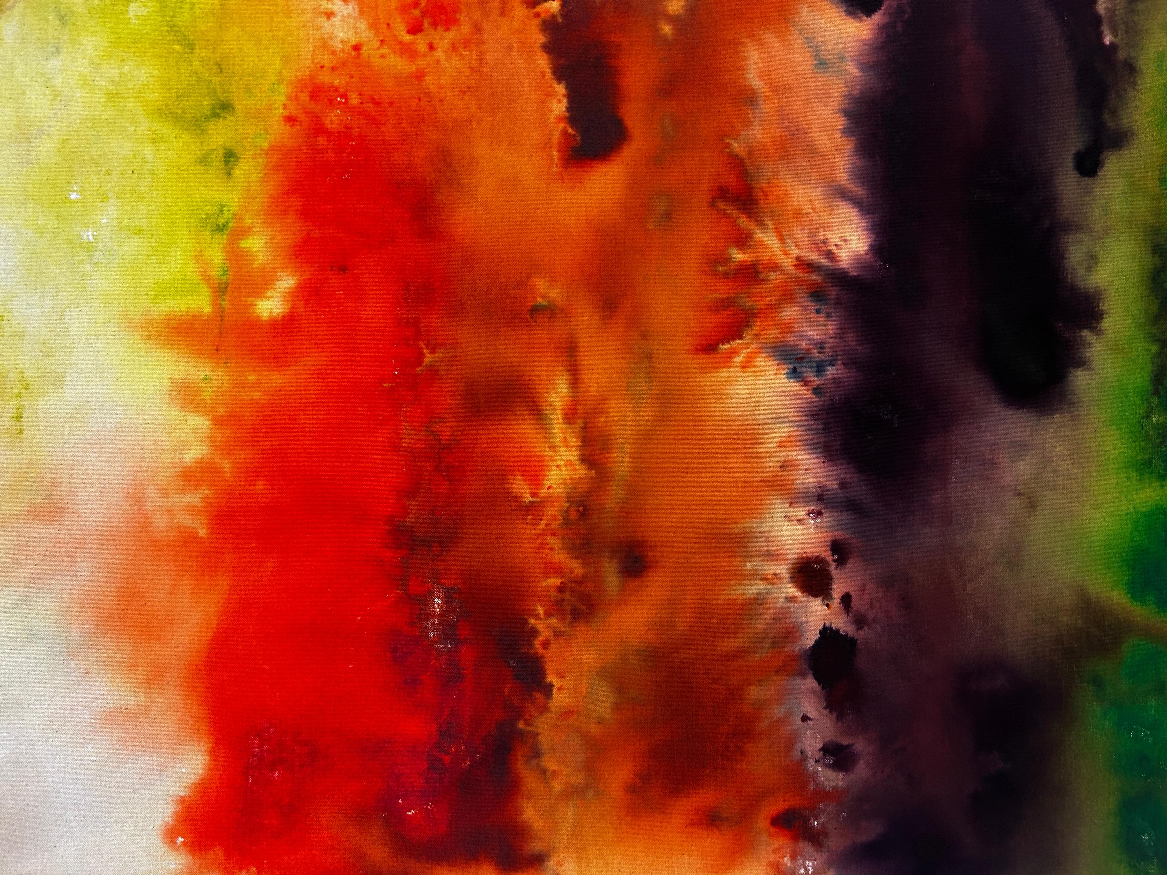 'Fire Season'- abstract nature scene, color-field stain painting - Painting by Elisa Niva