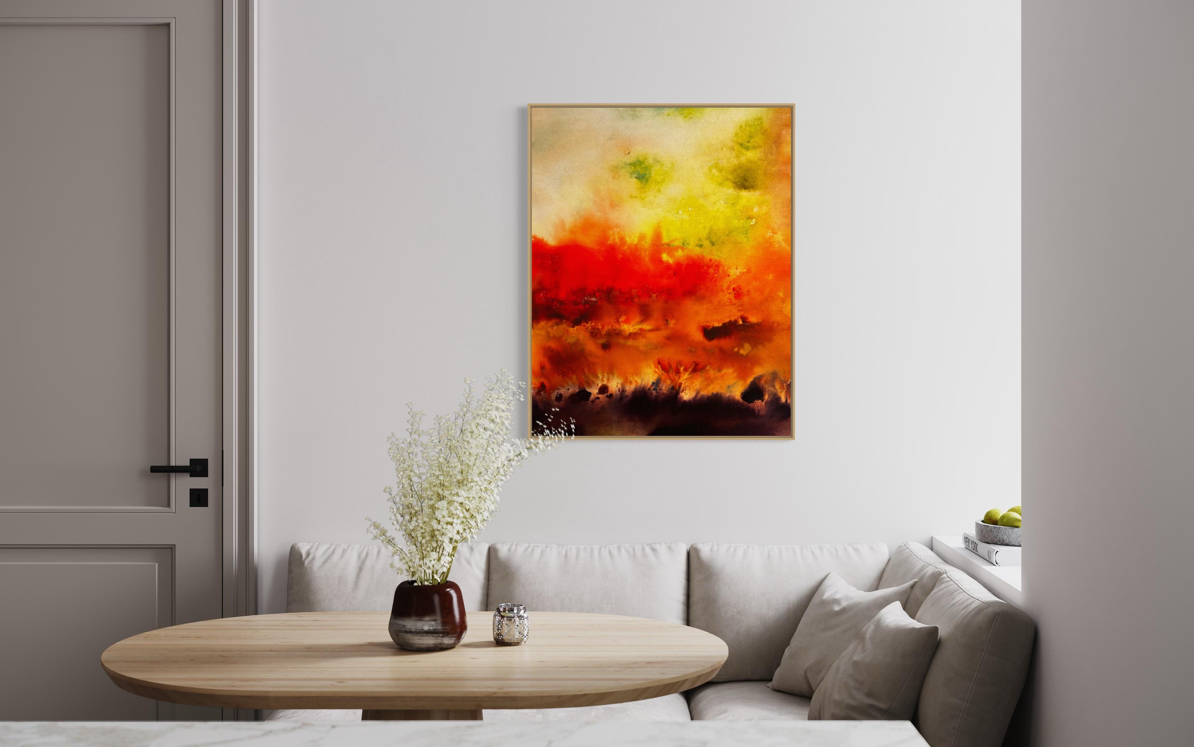 'Fire Season'- abstract nature scene, color-field stain painting For Sale 1