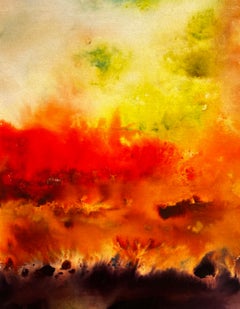 'Fire Season'- abstract nature scene, color-field stain painting