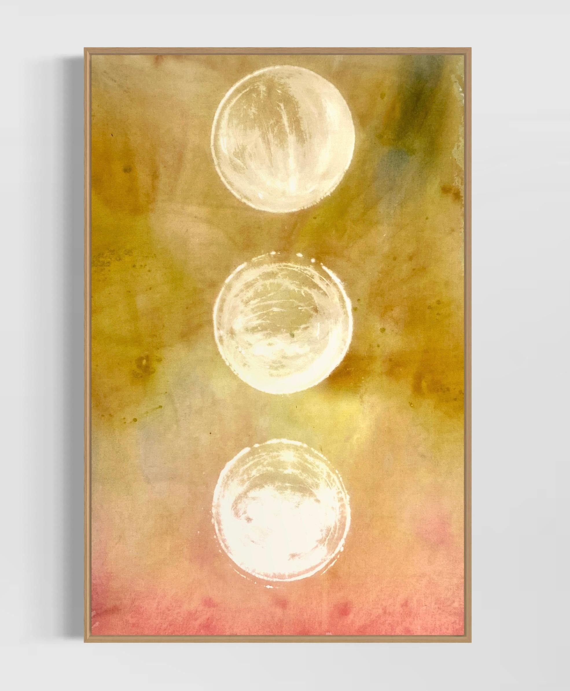 Many faces of the moon- abstract soak stain earthy colors and texture - Brown Abstract Painting by Elisa Niva