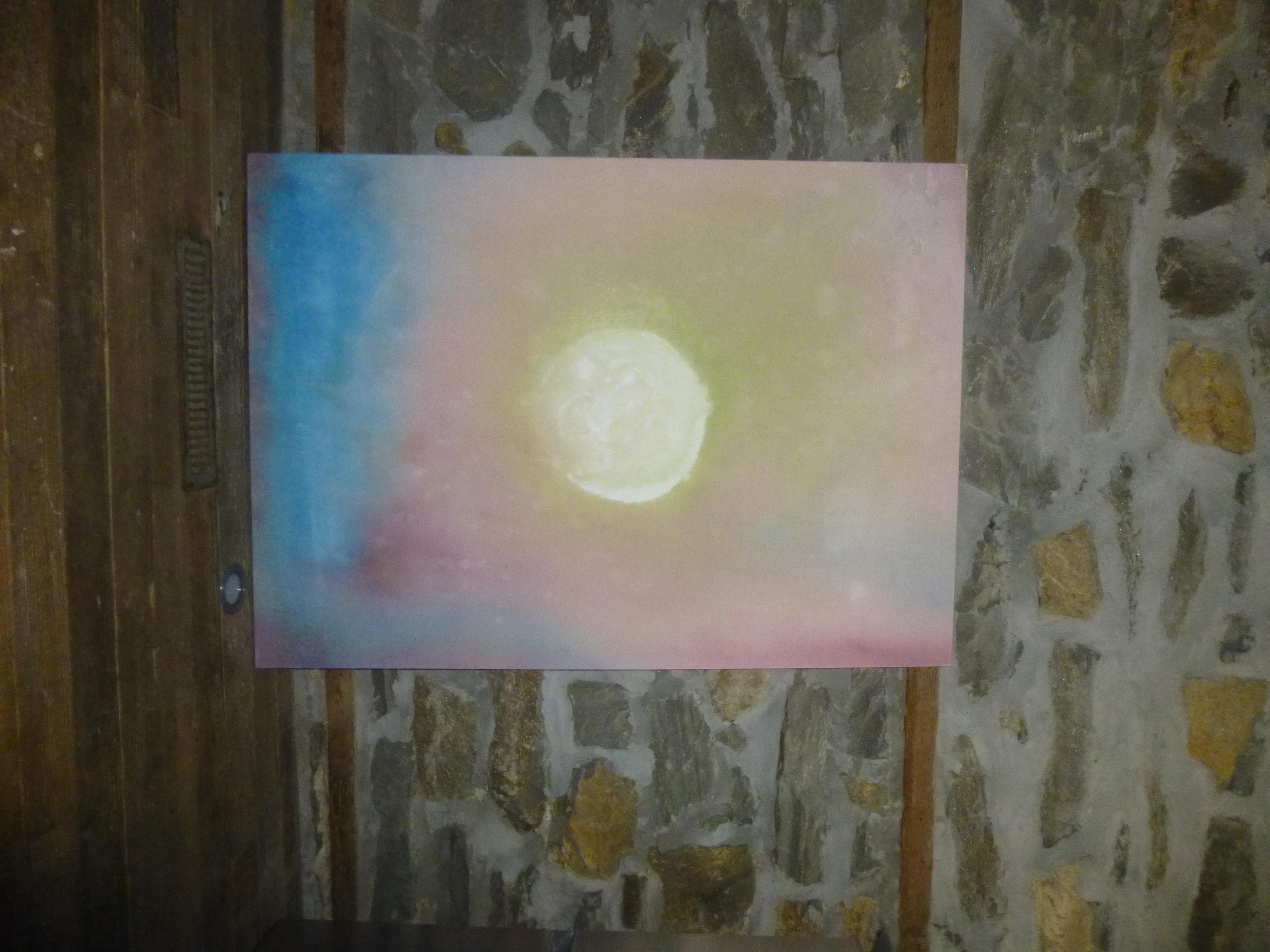 Moon Rising - Abstract stain painting acrylic on raw canvas - Beige Abstract Painting by Elisa Niva