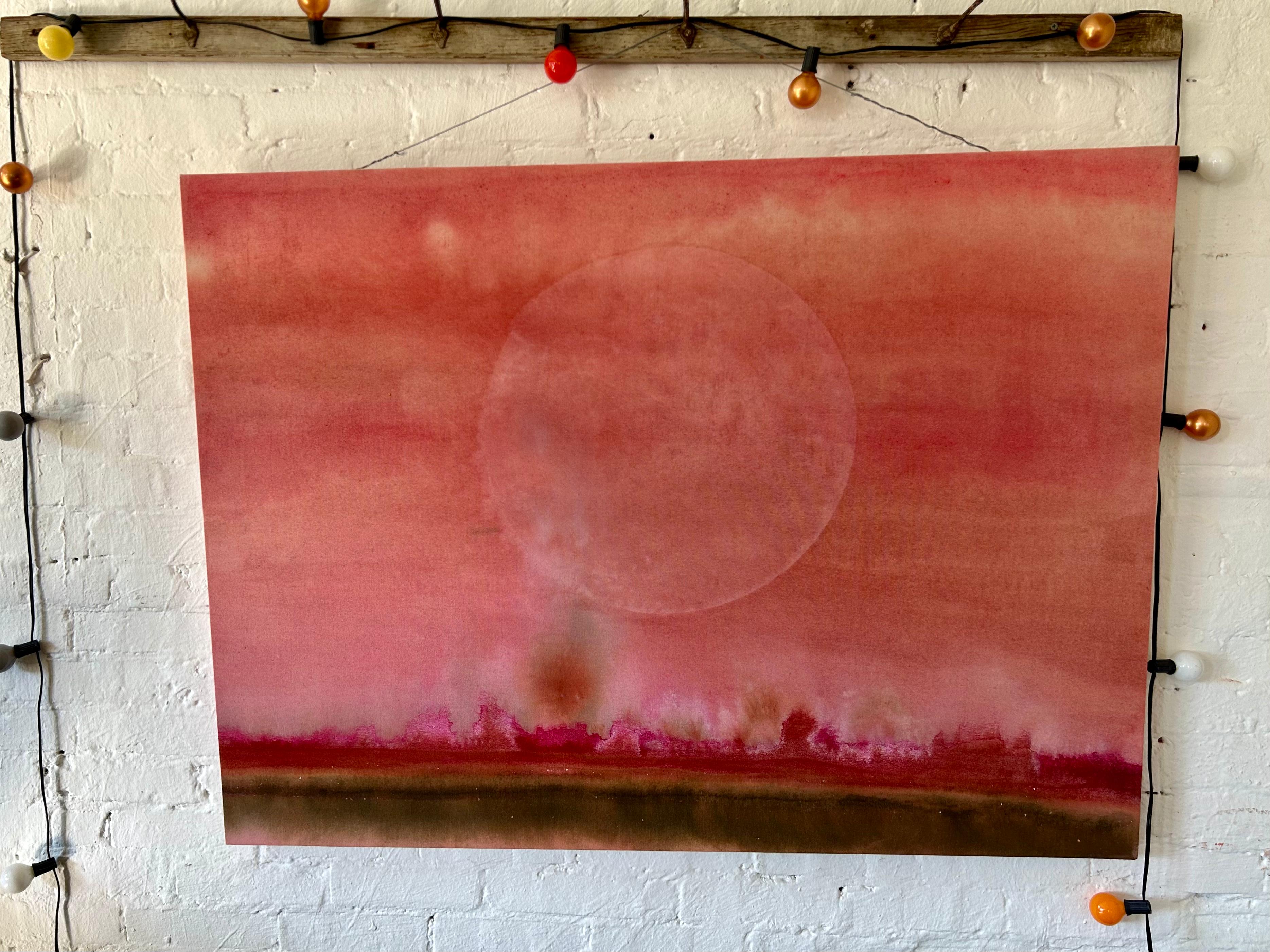 'The Melancholy and Euphoria of feeling small'- soak stain landscape abstraction - Red Abstract Painting by Elisa Niva