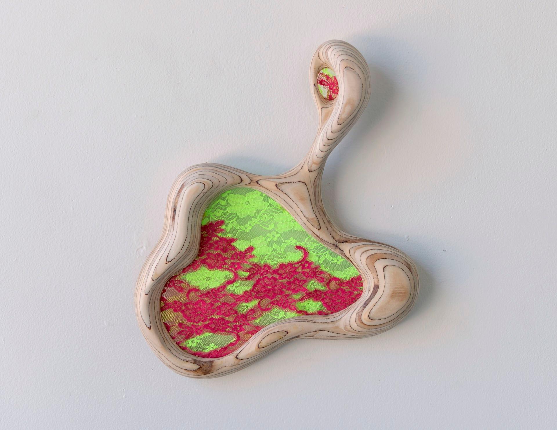 Elisa Ortega Montilla Abstract Sculpture - Lacescape V - Contemporary Wall Hung Sculpture w/ Amazing Texture (Green + Pink)