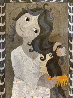 Elisabeth Baillon, Tapestry, the Girl with the Comb, circa 1960, France