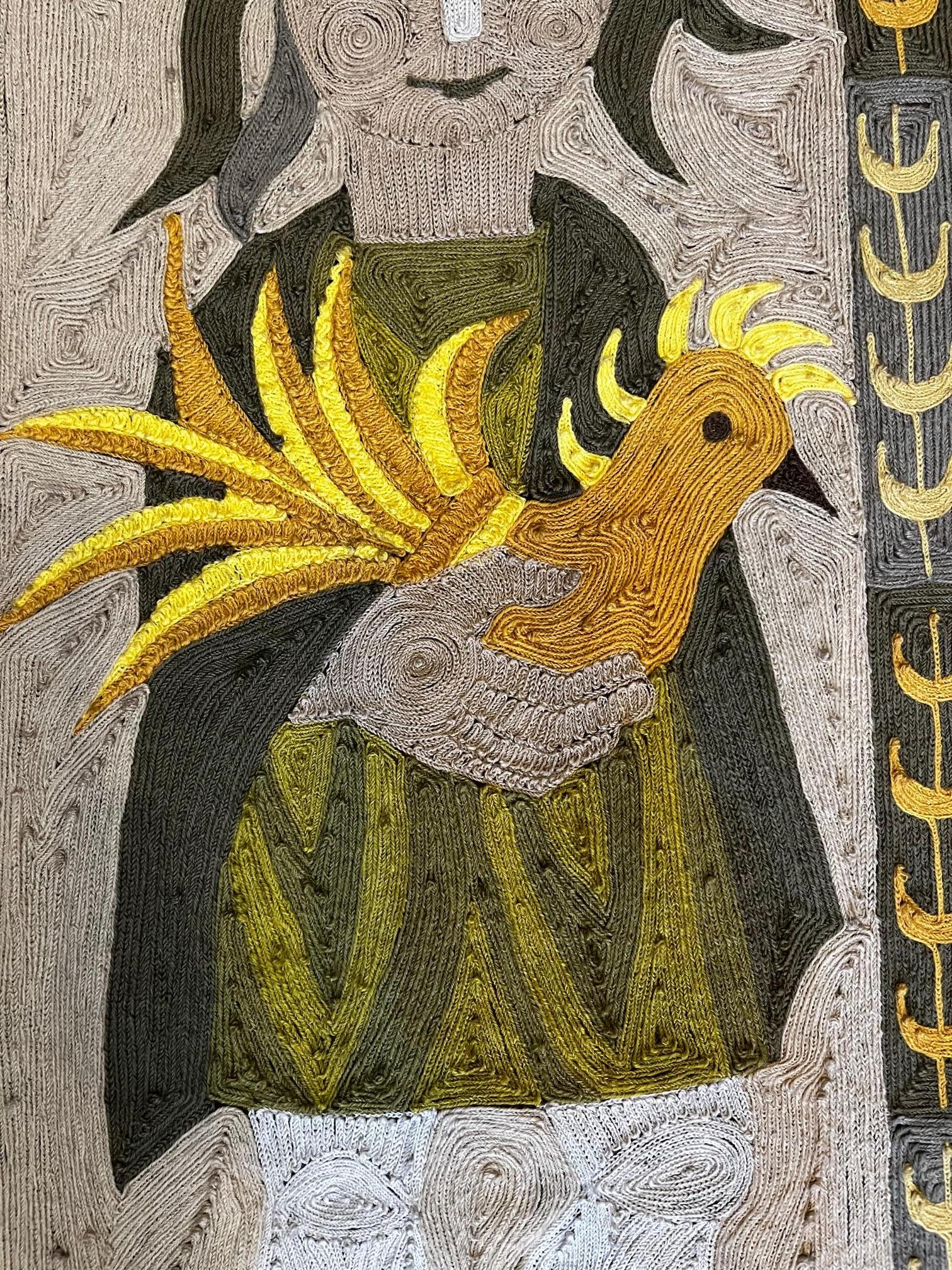 Mid-Century Modern Elisabeth Baillon, Tapestry, the Girl with the Rooster, circa 1960, France For Sale