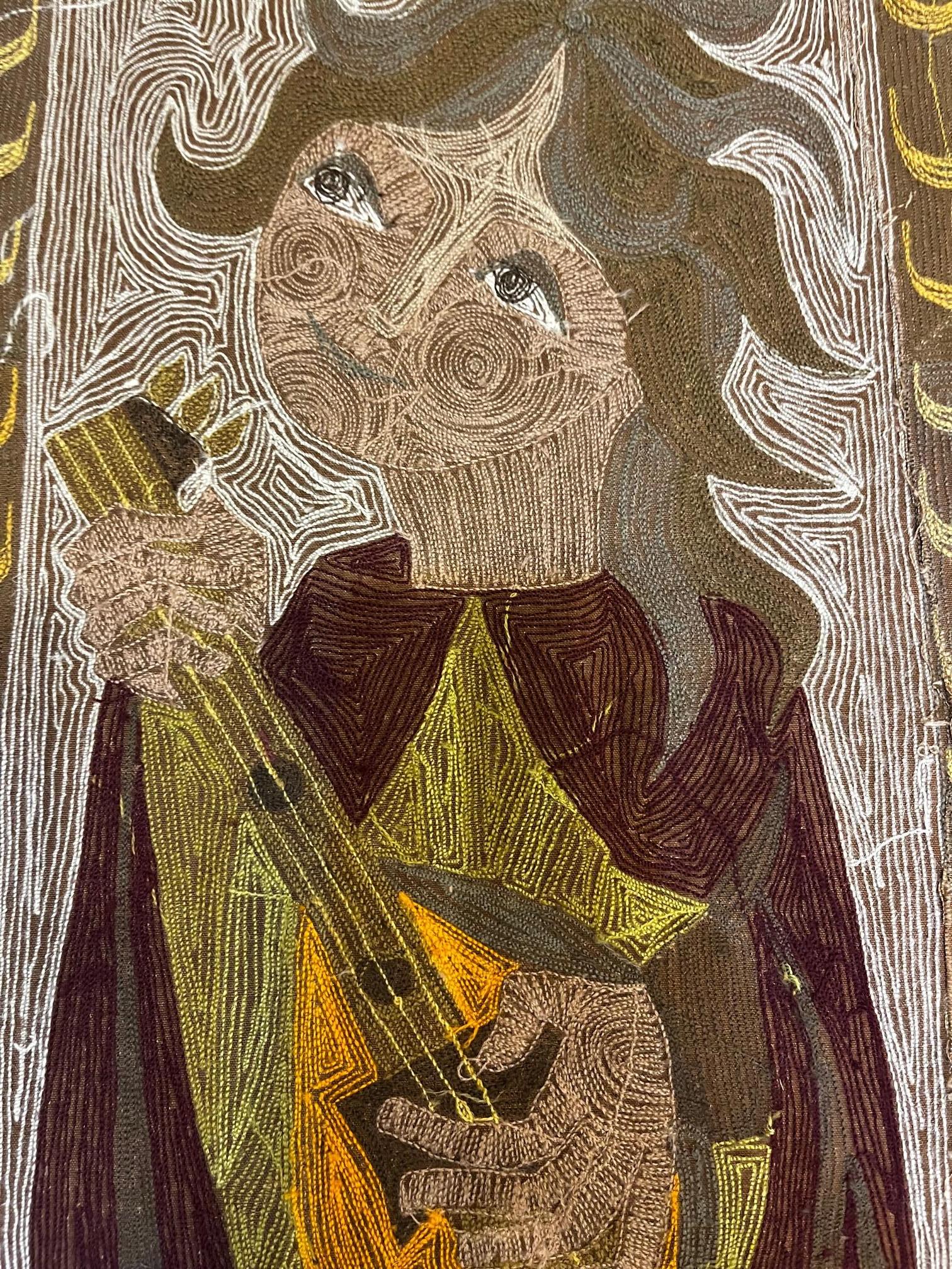 French Elisabeth Baillon, Tapestry, the Lute Player, circa 1960, France For Sale