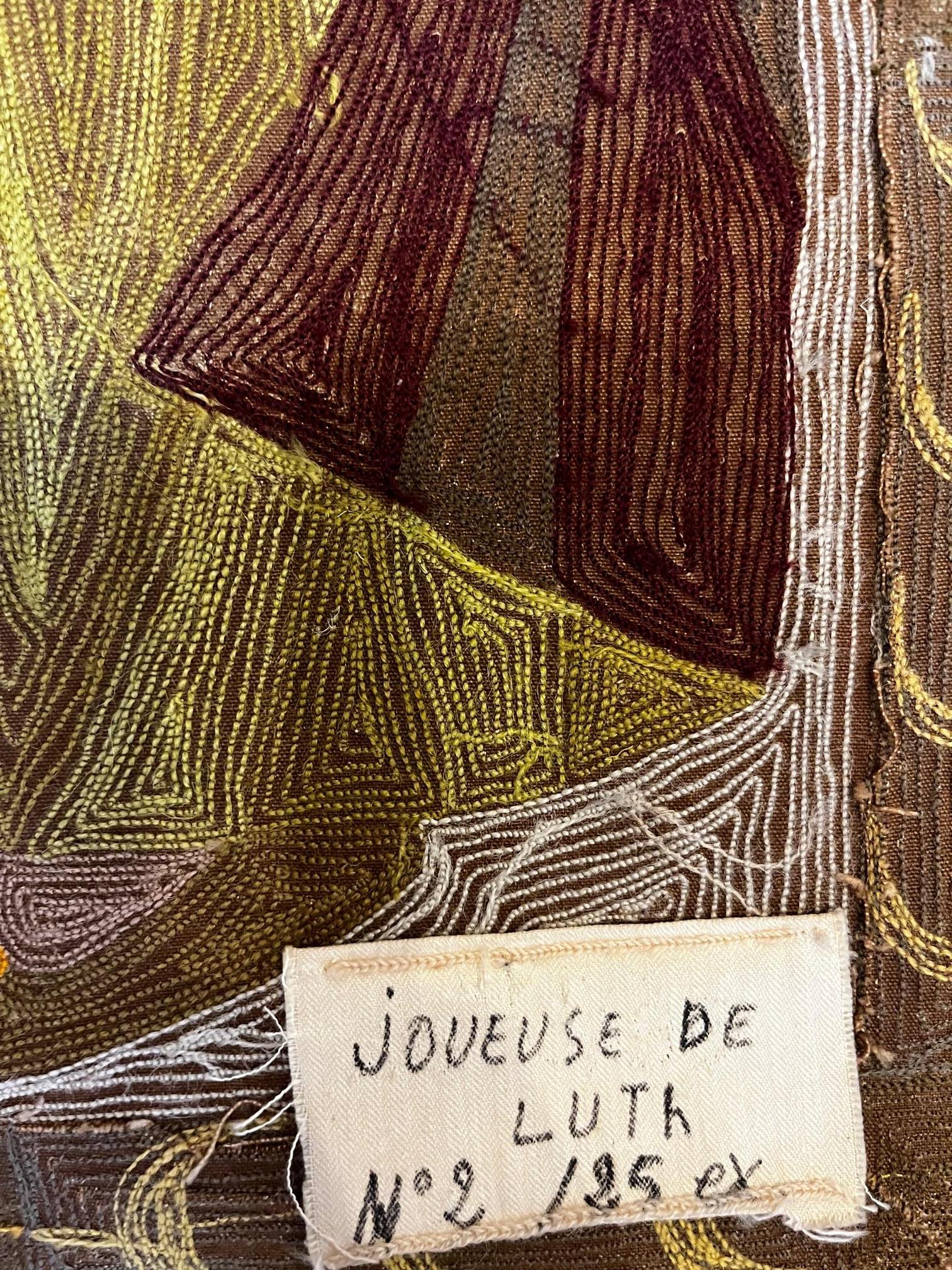 Elisabeth Baillon, The Tapestry, der Lautenspieler, um 1960, Frankreich. im Zustand „Gut“ im Angebot in Nice, Cote d' Azur