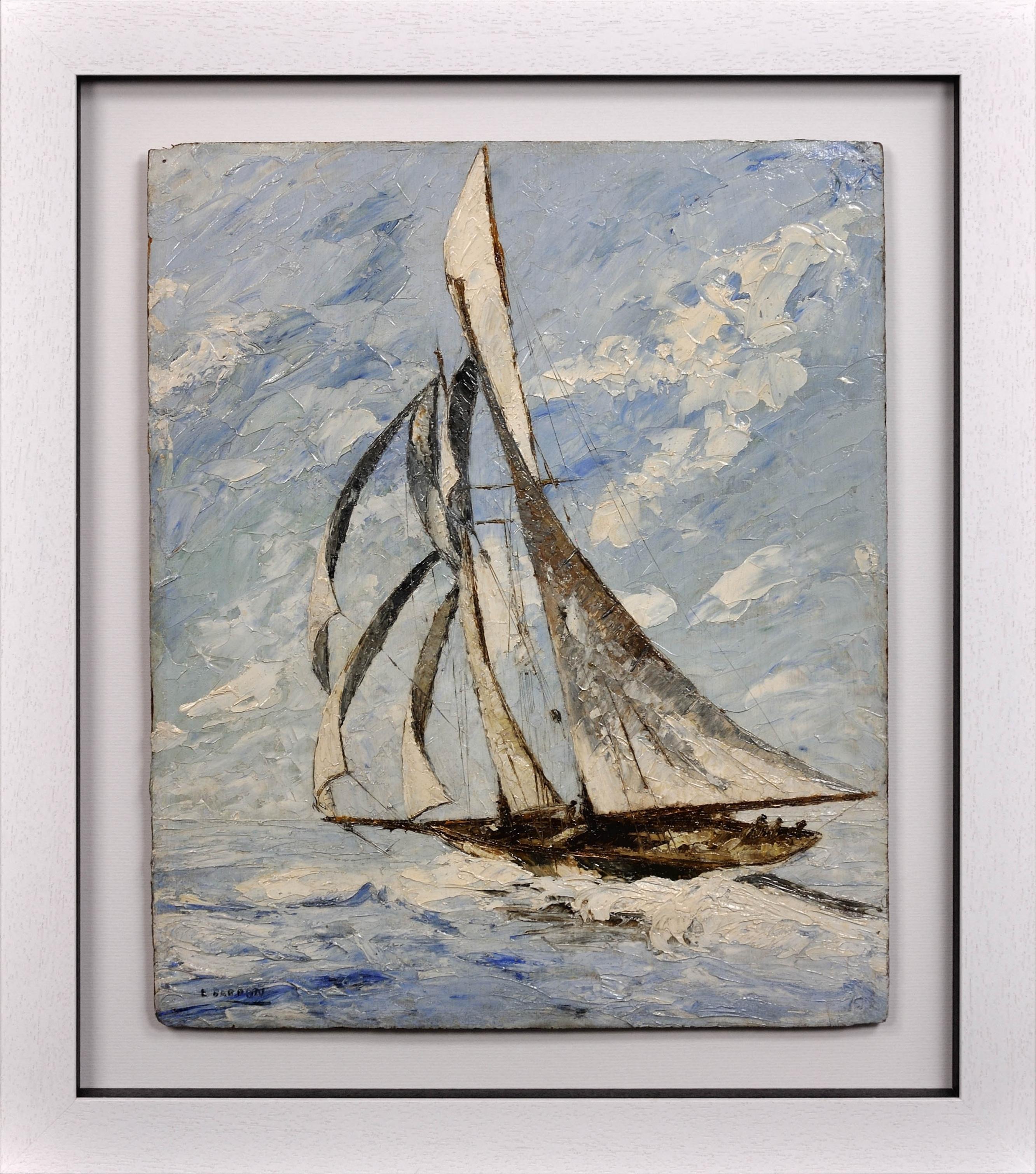Elisabeth Bardon Landscape Painting - Ocean Gypsy. Sheets Down, Turning to Windward. 1930s Yachting Sailing Decadence.