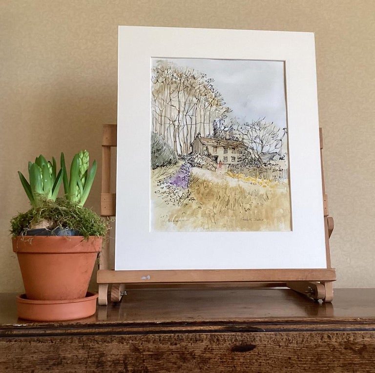 Aubretia on a Stone Wall, Cotswold Landscape Painting, English Architecture Art For Sale 1