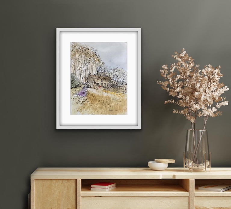 Aubretia on a Stone Wall, Cotswold Landscape Painting, English Architecture Art For Sale 5