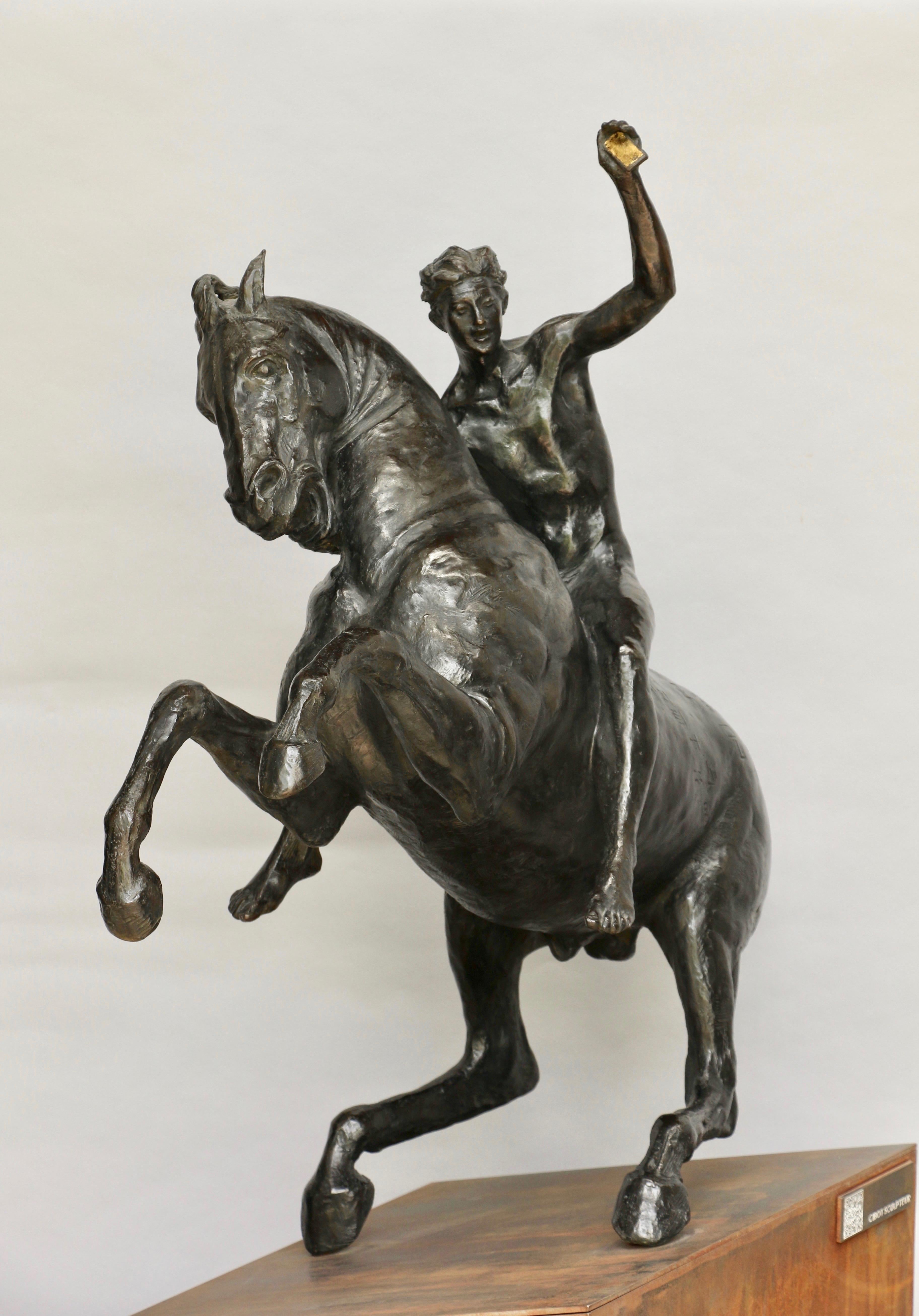 Figurative Sculpture Elisabeth Cibot - Grand modèle d'équitation en bronze 2049 