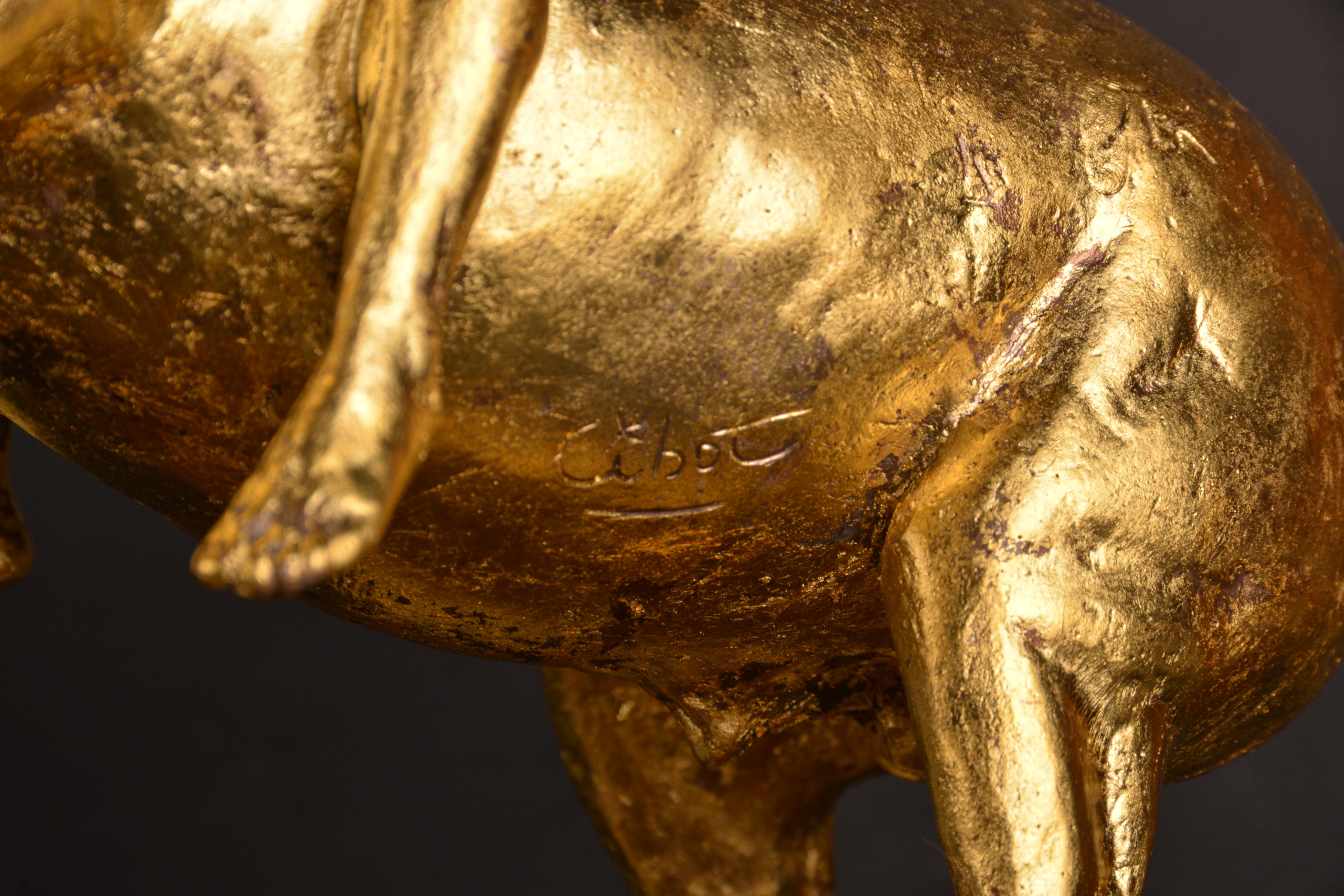Petit modèle d'équitation en bronze à feuilles d'or 2049  - Sculpture de Elisabeth Cibot