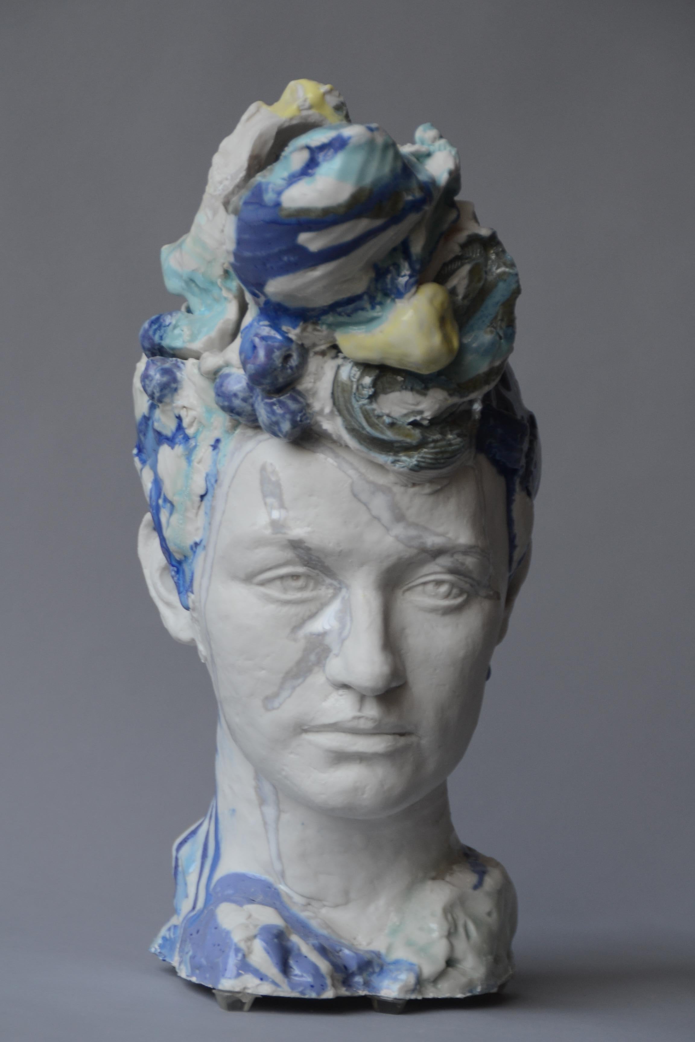 Elisabeth Cibot Figurative Sculpture - Blue Camille Bust