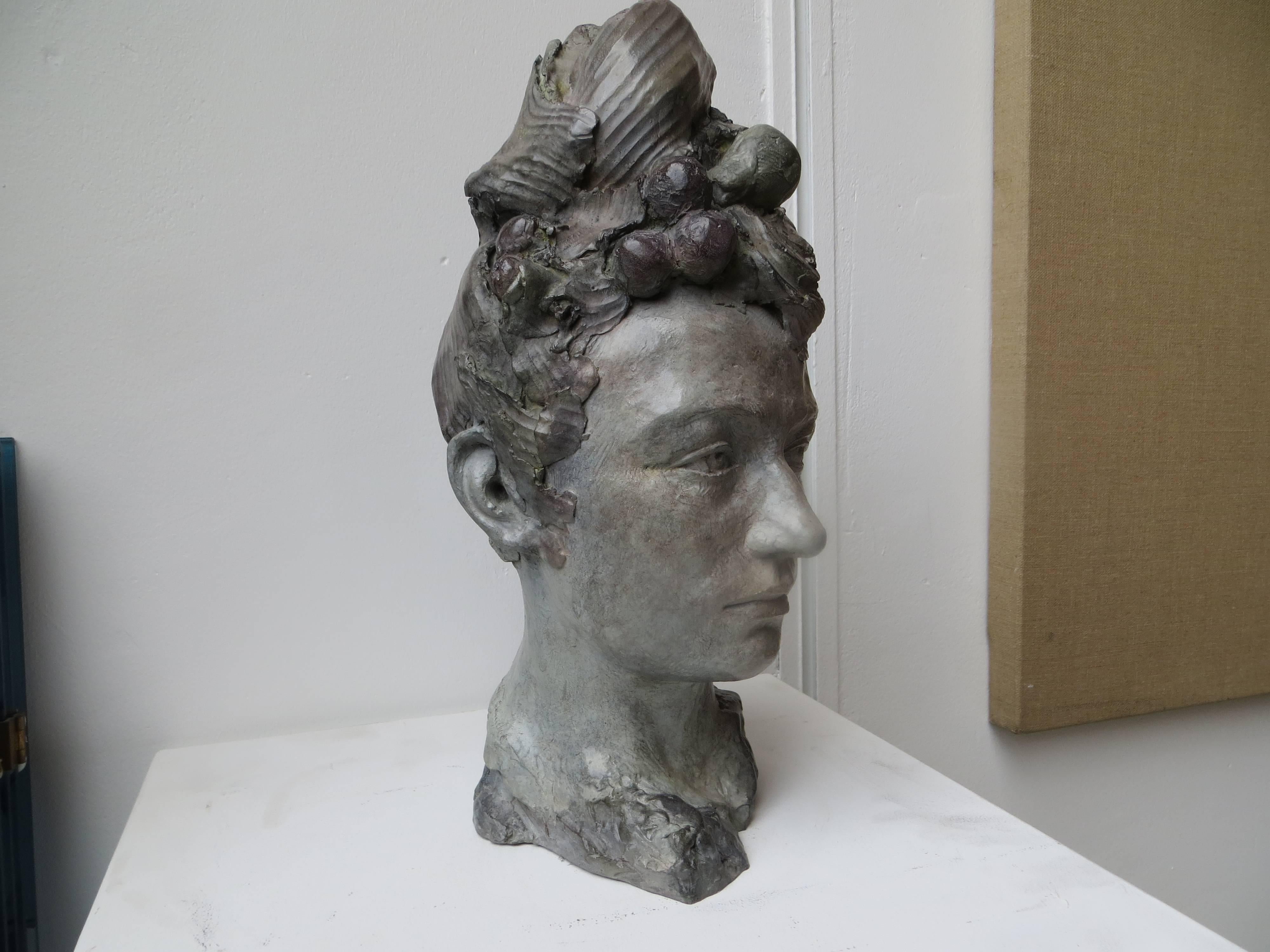 Portrait of Camille Claudel Bronze - Gold Figurative Sculpture by Elisabeth Cibot