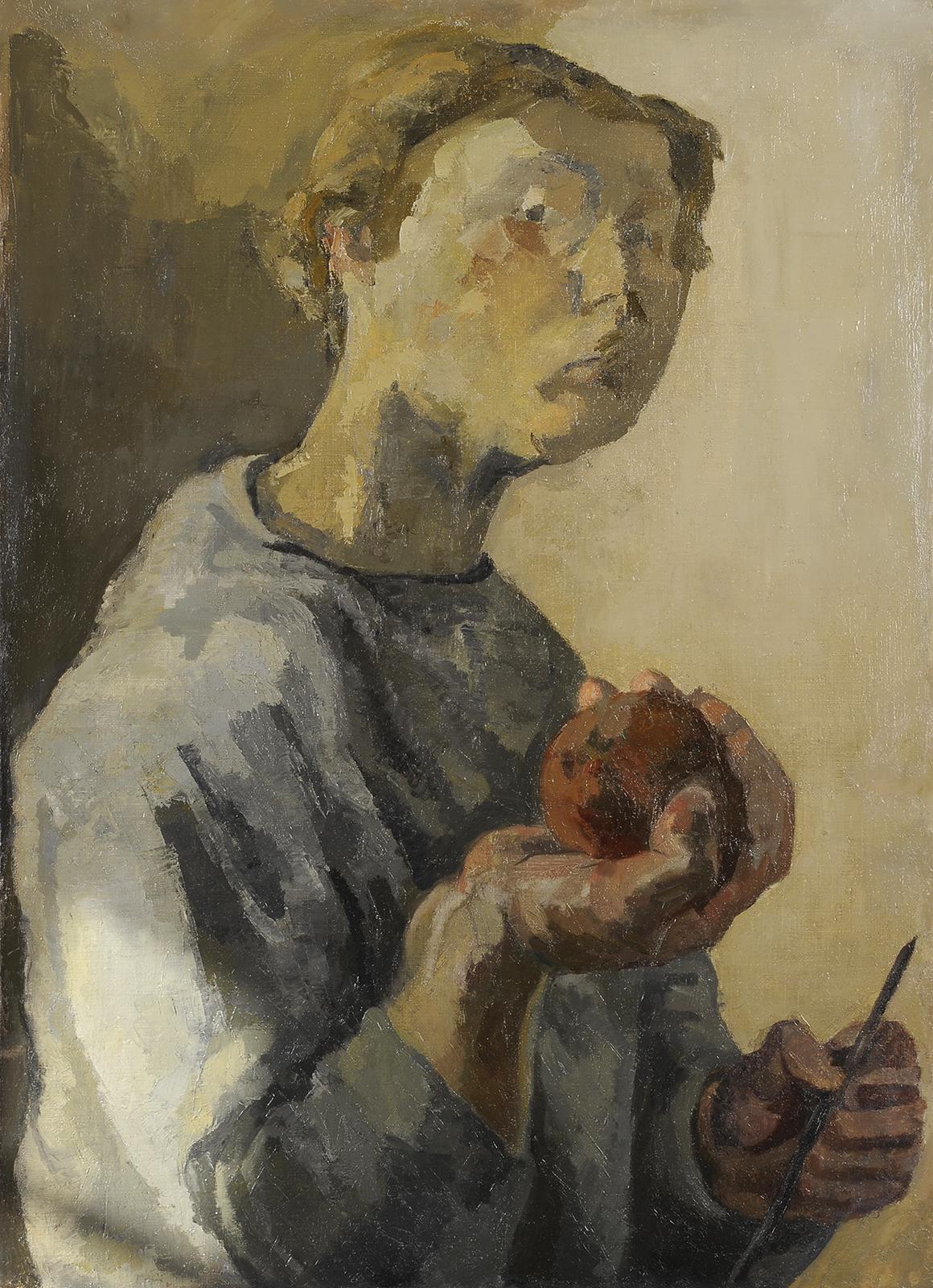 Élisabeth Dujarric de La Rivière Portrait Painting - Elisabeth Dujarric de la Rivière (1930-2005) Self-portrait with apple