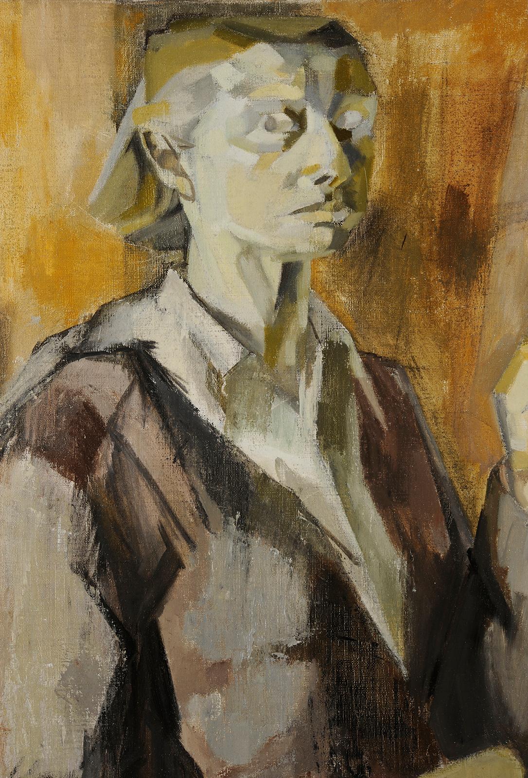 Elisabeth Dujarric de la Rivière (1930-2005) Self-Portrait mit Farbpalette (Kubismus), Painting, von Élisabeth Dujarric de La Rivière