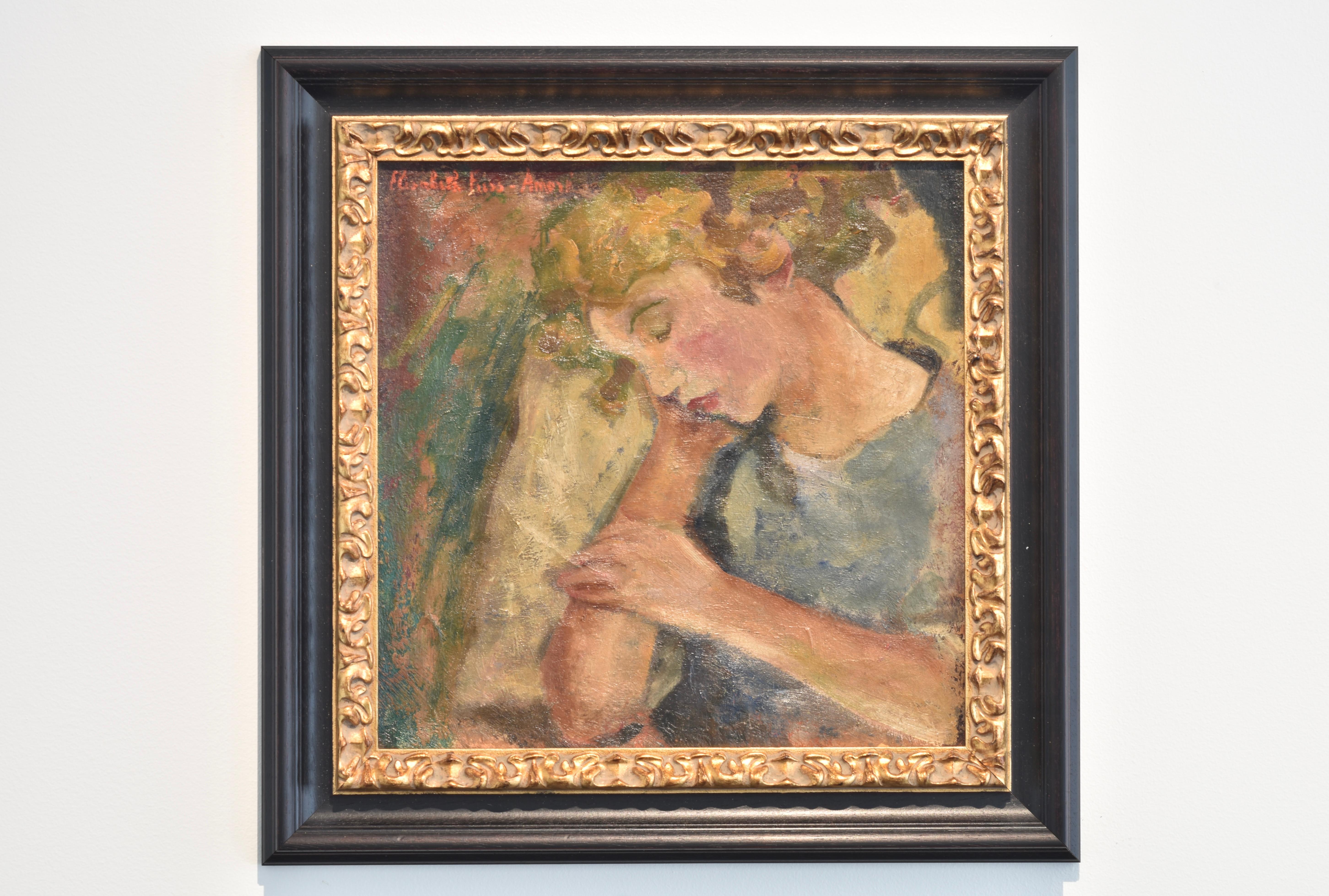 Élisabeth Fuss-Amoré (1879-1959)
Colette, années 1920
Huile sur toile
Œuvre d'art : 15 3/4 x 15 3/4 in.  40 x 40 cm
Encadré : 21 2/3 x 21 2/3 l 55 x 55 cm

Élisabeth Fuss-Amoré, née à Paris en 1879, est une artiste peintre, intellectuelle et
