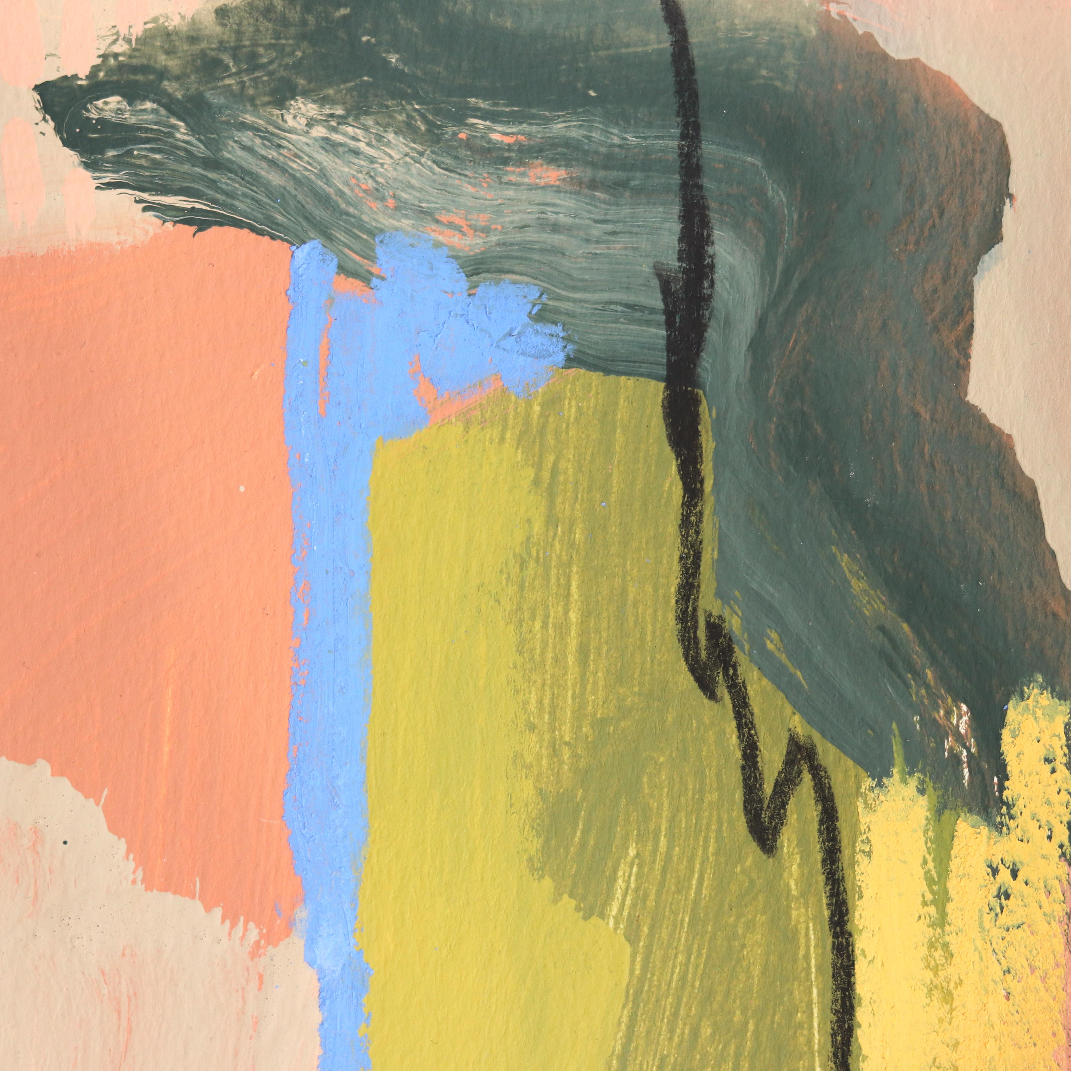 Desert Oasis 1 - Original Abstrakt Buntes Western Landschaftsgemälde auf Papier (Zeitgenössisch), Mixed Media Art, von Elisabeth Grace