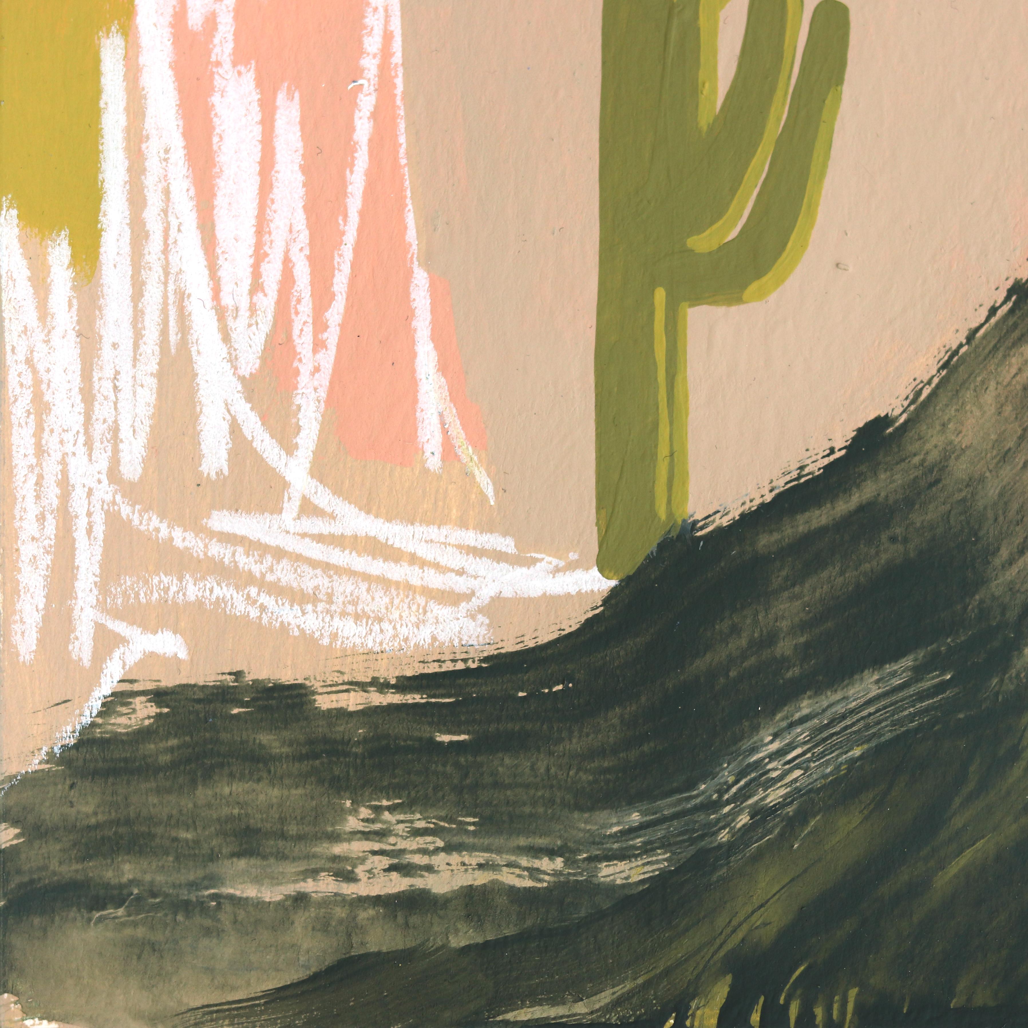 Desert Oasis 2 - Peinture originale abstraite et colorée de paysage occidental sur papier en vente 1