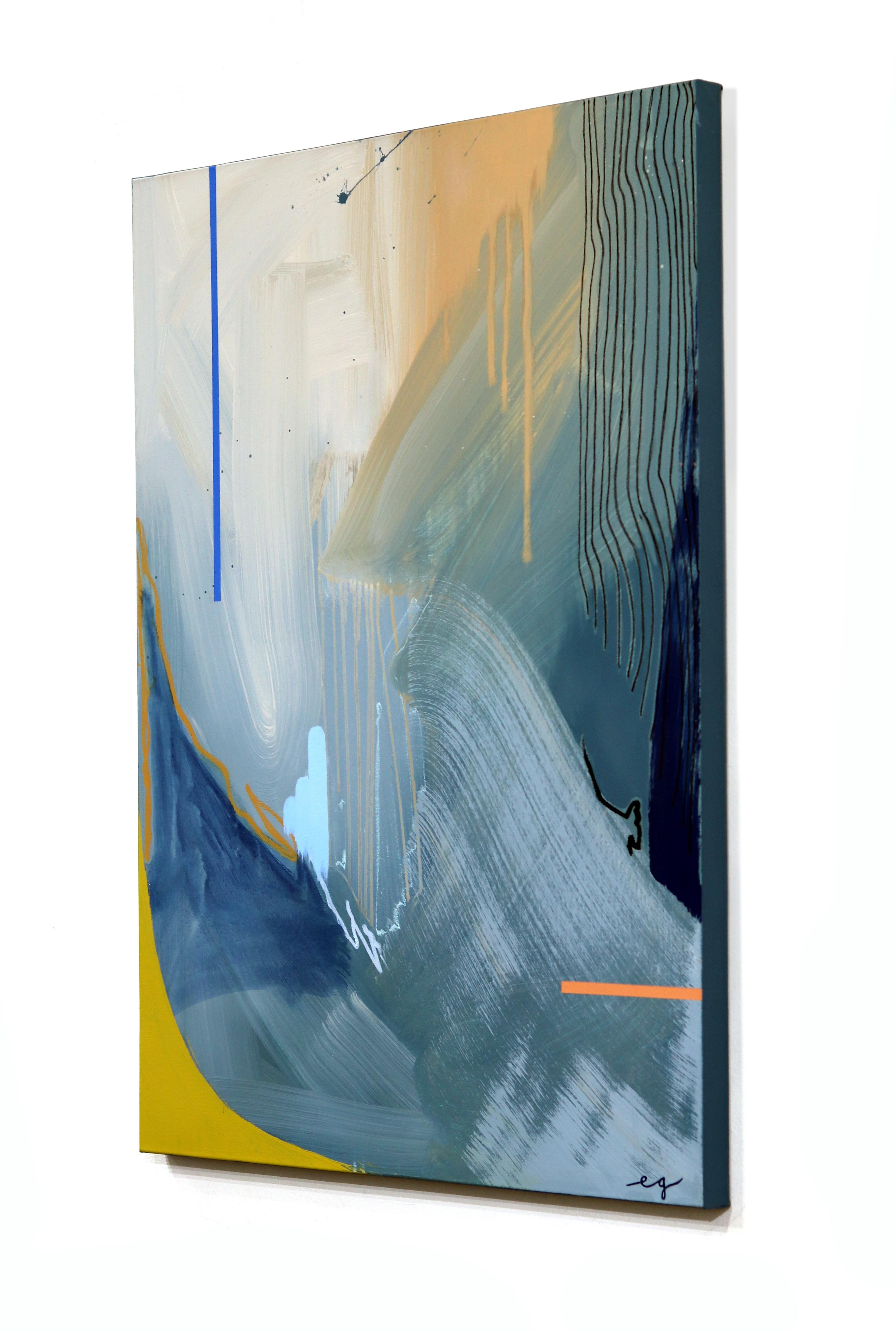 Liquify - Pittura originale astratta morbida su tela di colore blu - Abstract Painting Grigio di Elisabeth Grace
