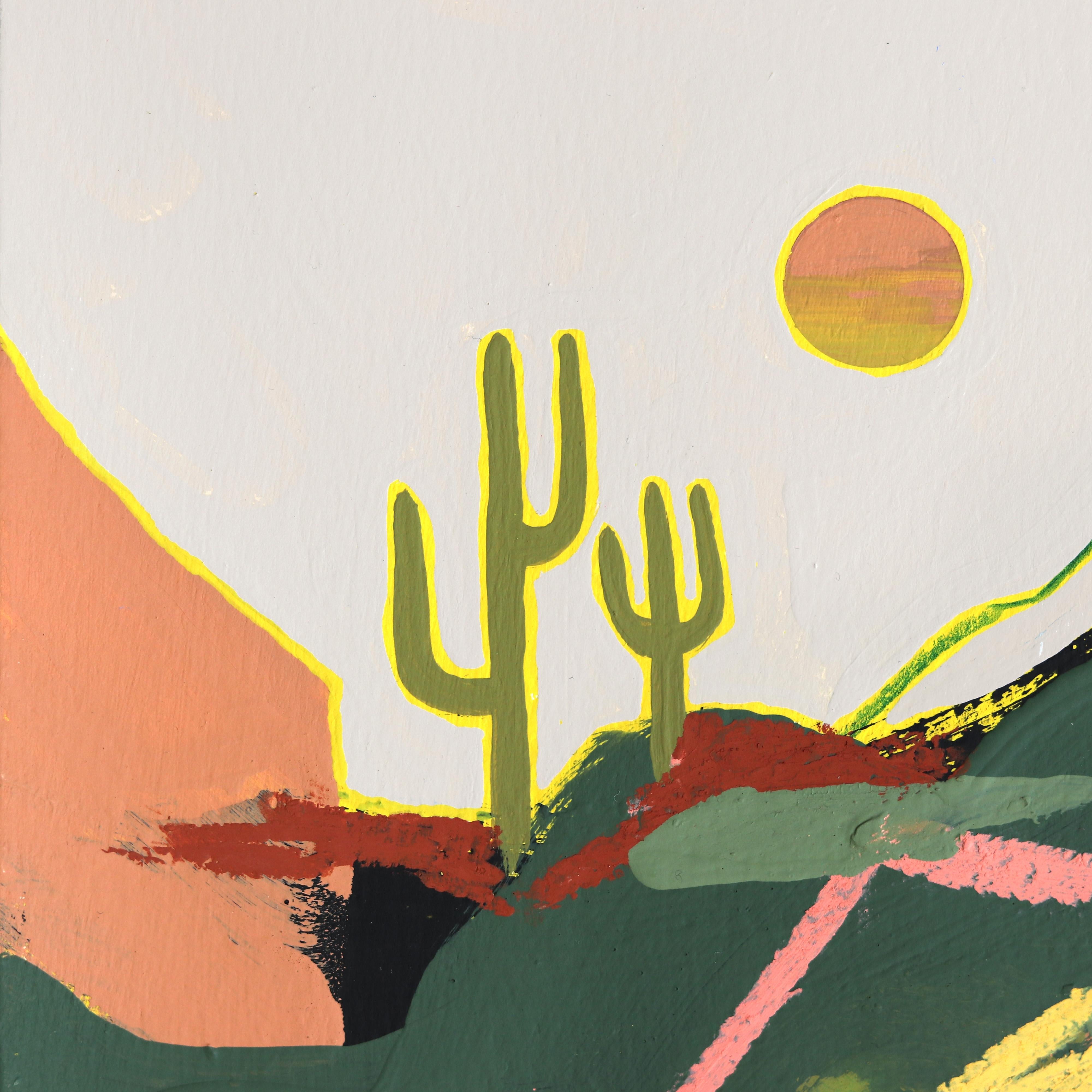 Cactus 3 - Pittura astratta colorata originale di paesaggio desertico su carta - Painting di Elisabeth Grace