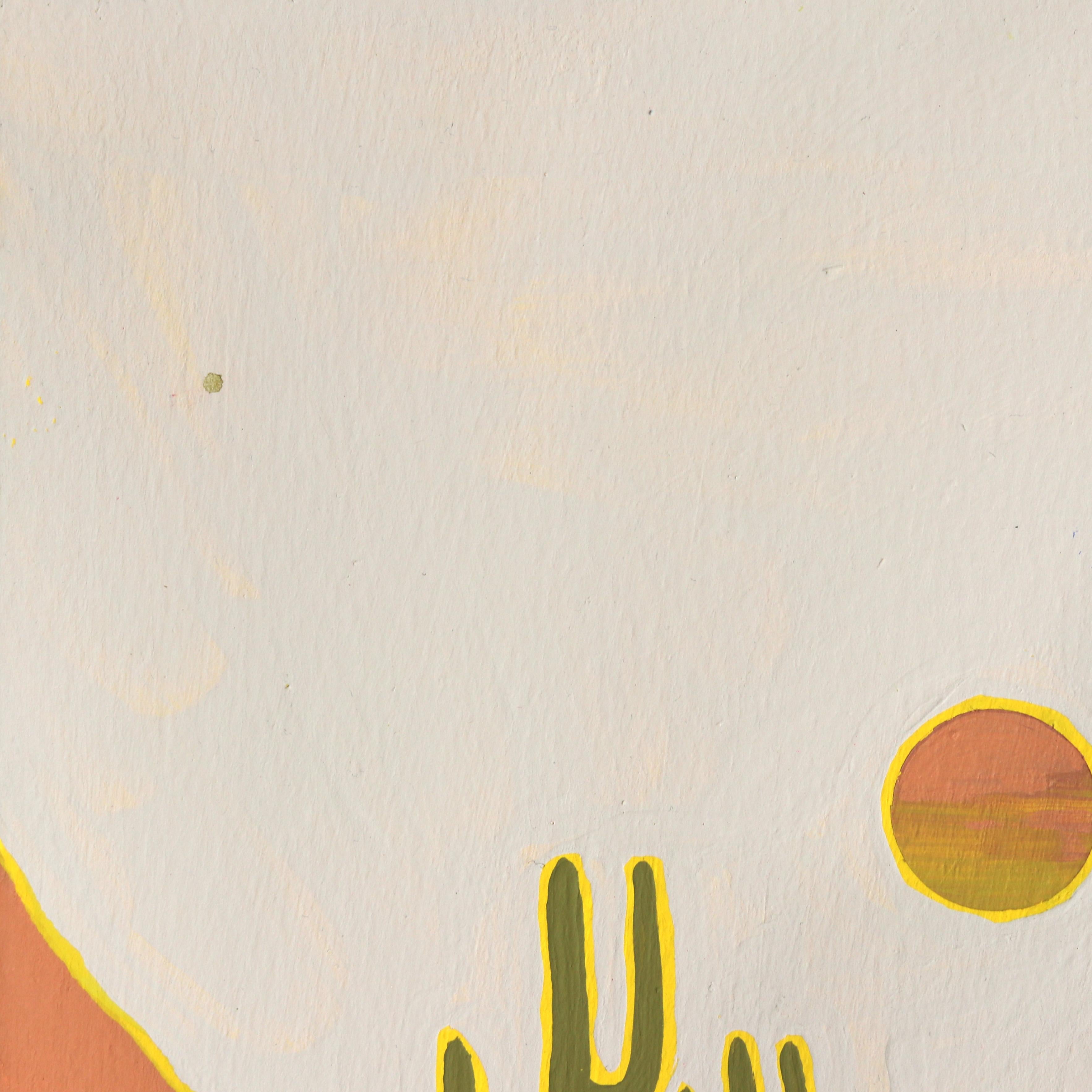 Cactus 3 - Pittura astratta colorata originale di paesaggio desertico su carta - Abstract Painting Beige di Elisabeth Grace