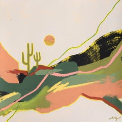 Cactus 3 - Pintura original abstracta sobre papel de coloridos paisajes desérticos