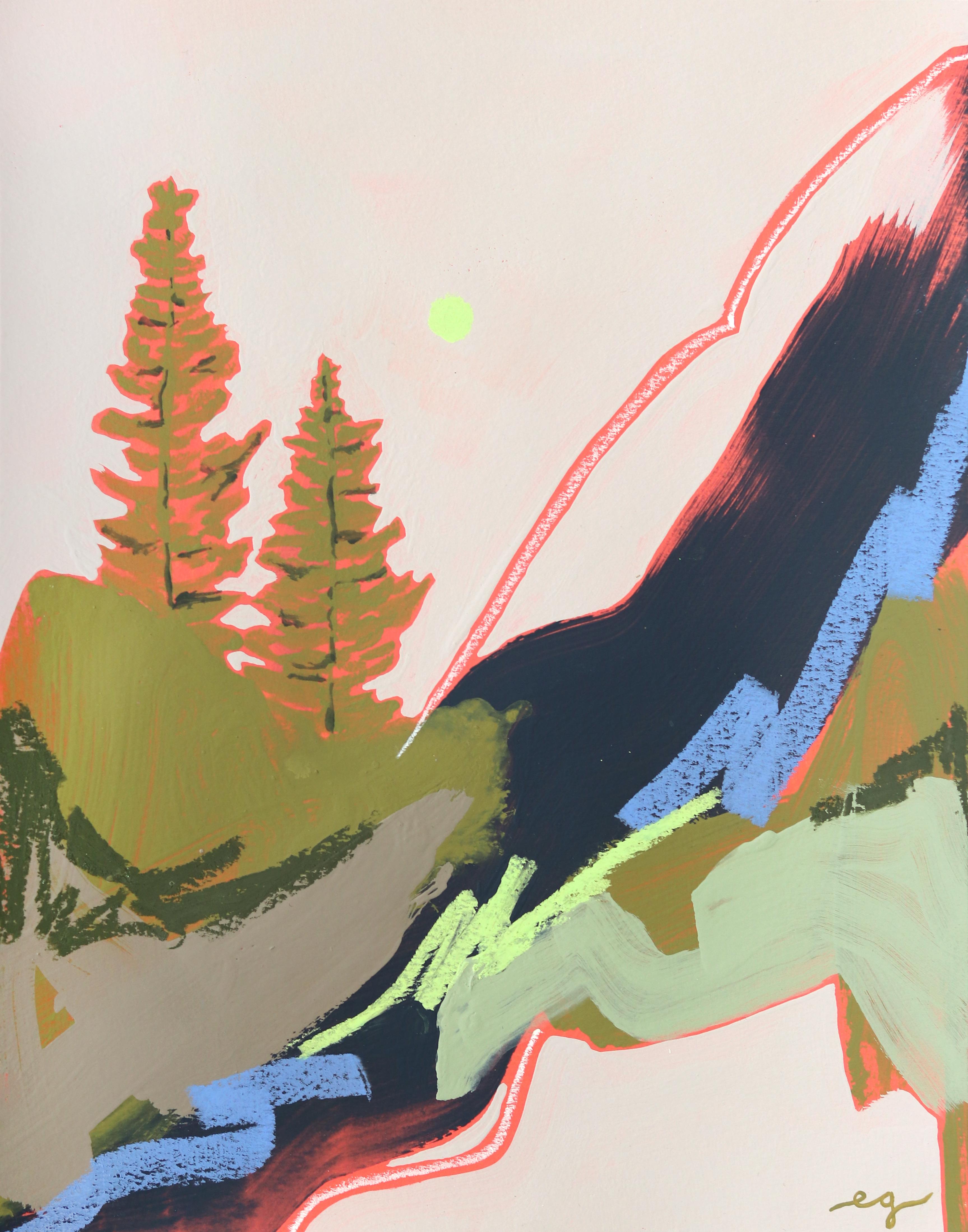 Evergreens - Abstrait coloré Peinture originale de paysage de nature sur papier