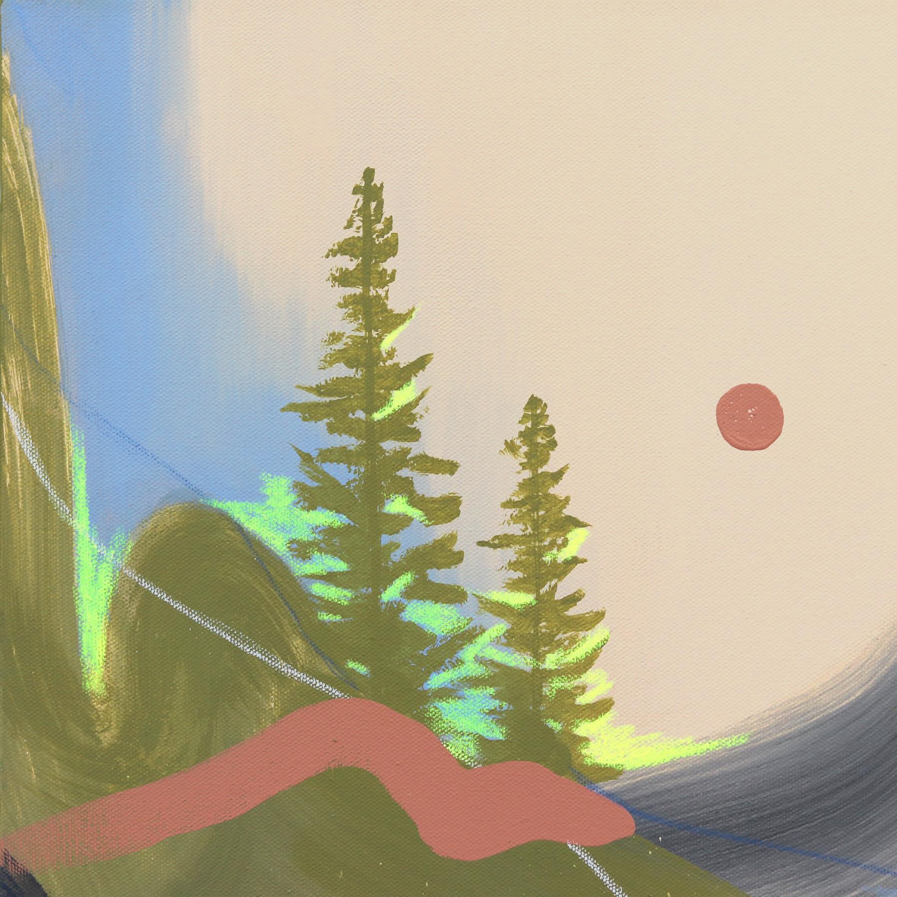 Valley Neon Valley - Peinture de paysage originale colorée abstraite sur toile - Contemporain Painting par Elisabeth Grace