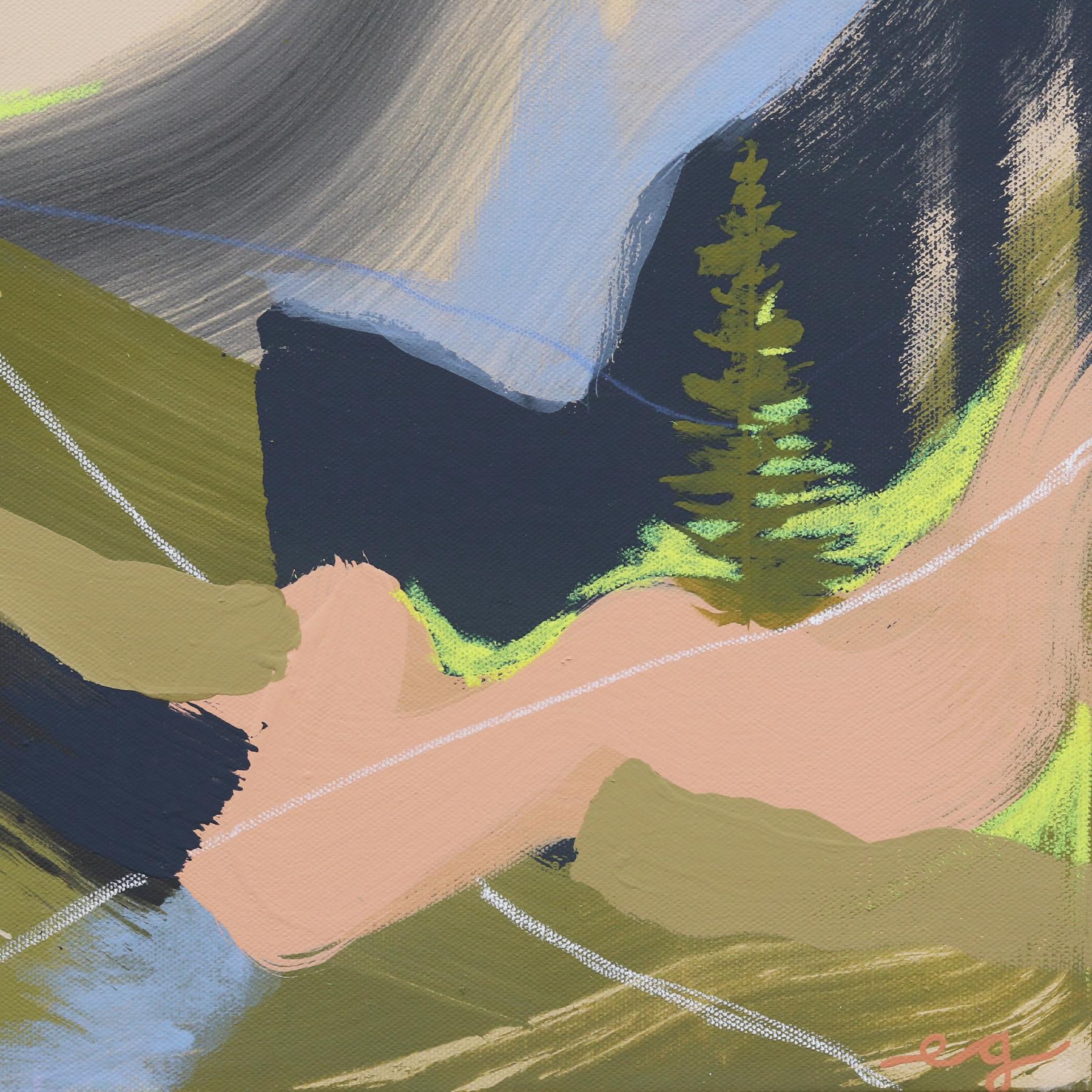 Valley Neon Valley - Peinture de paysage originale colorée abstraite sur toile en vente 3