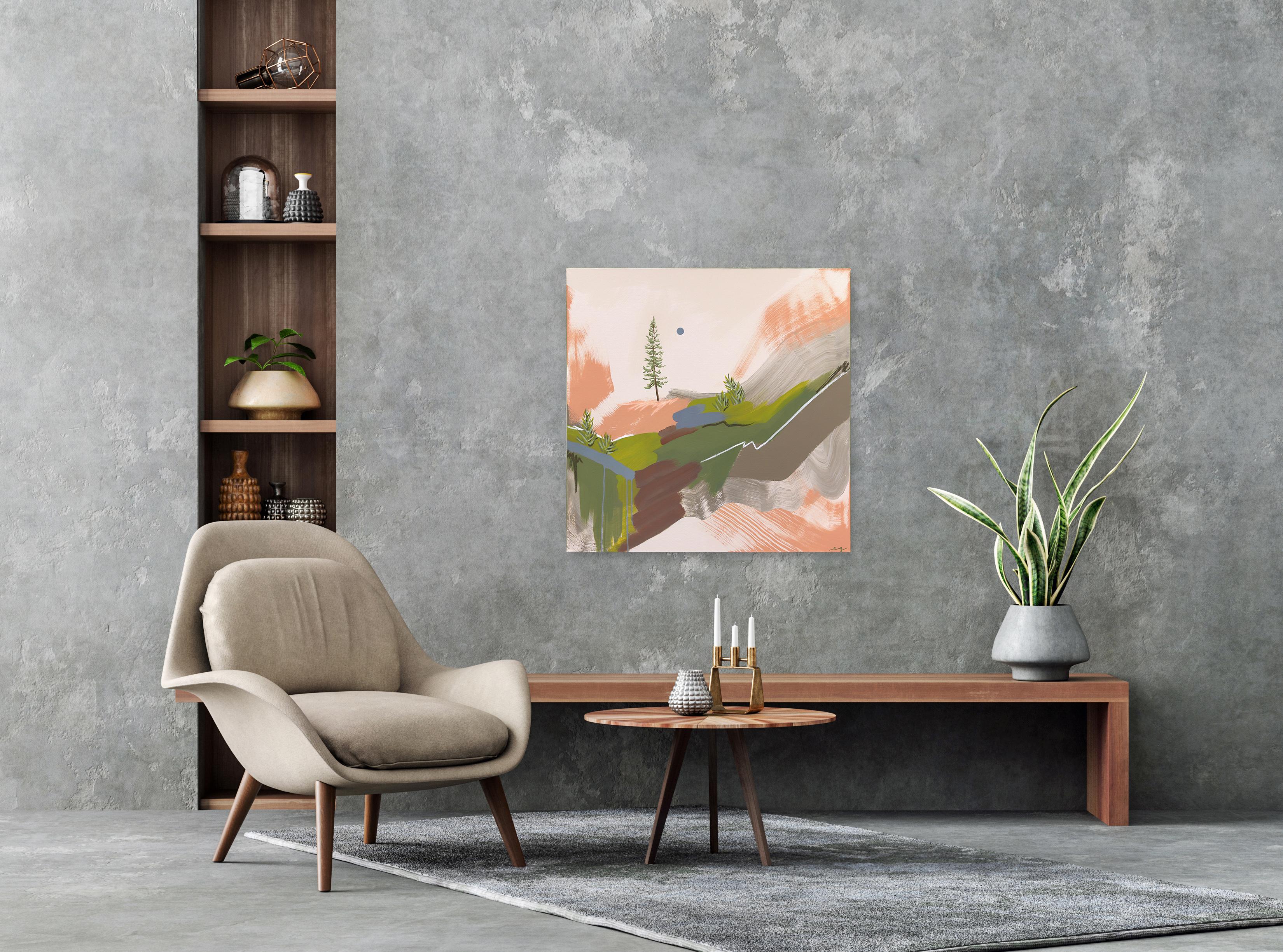 Pino apacible - Pintura original abstracta colorida de paisaje sobre lienzo en venta 1