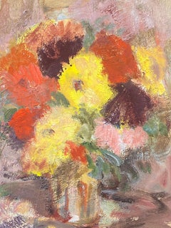 20th Century German Modernist Oil Painting, Vibrant Flowers in Vase
