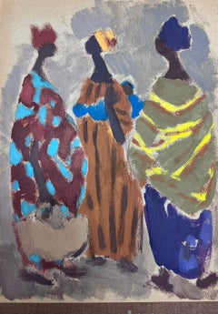 20th Century German Modernist Oil Painting 3 African Ladies Standing